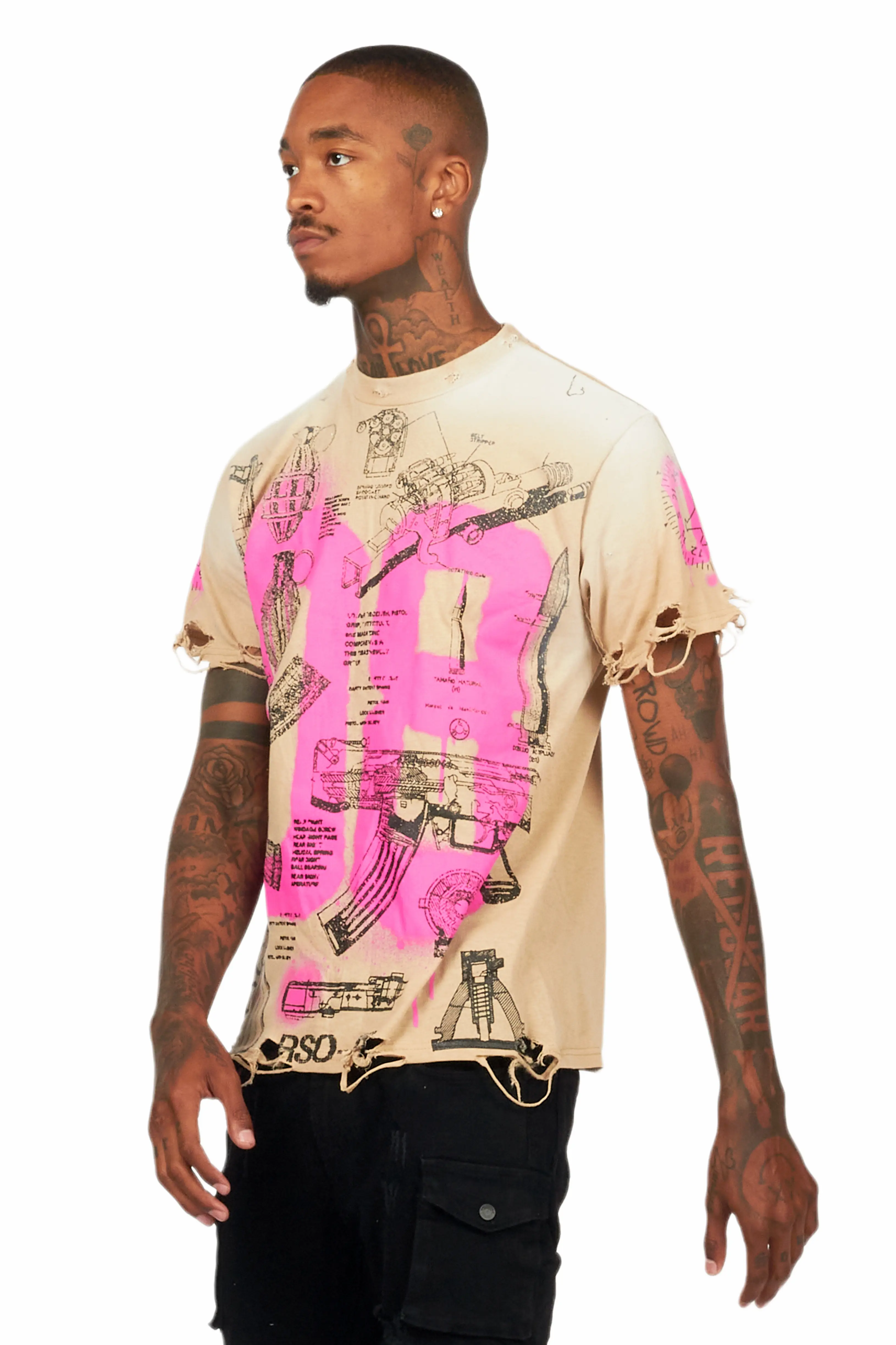 Nesta Beige Oversized Graphic T-Shirt - Image 6