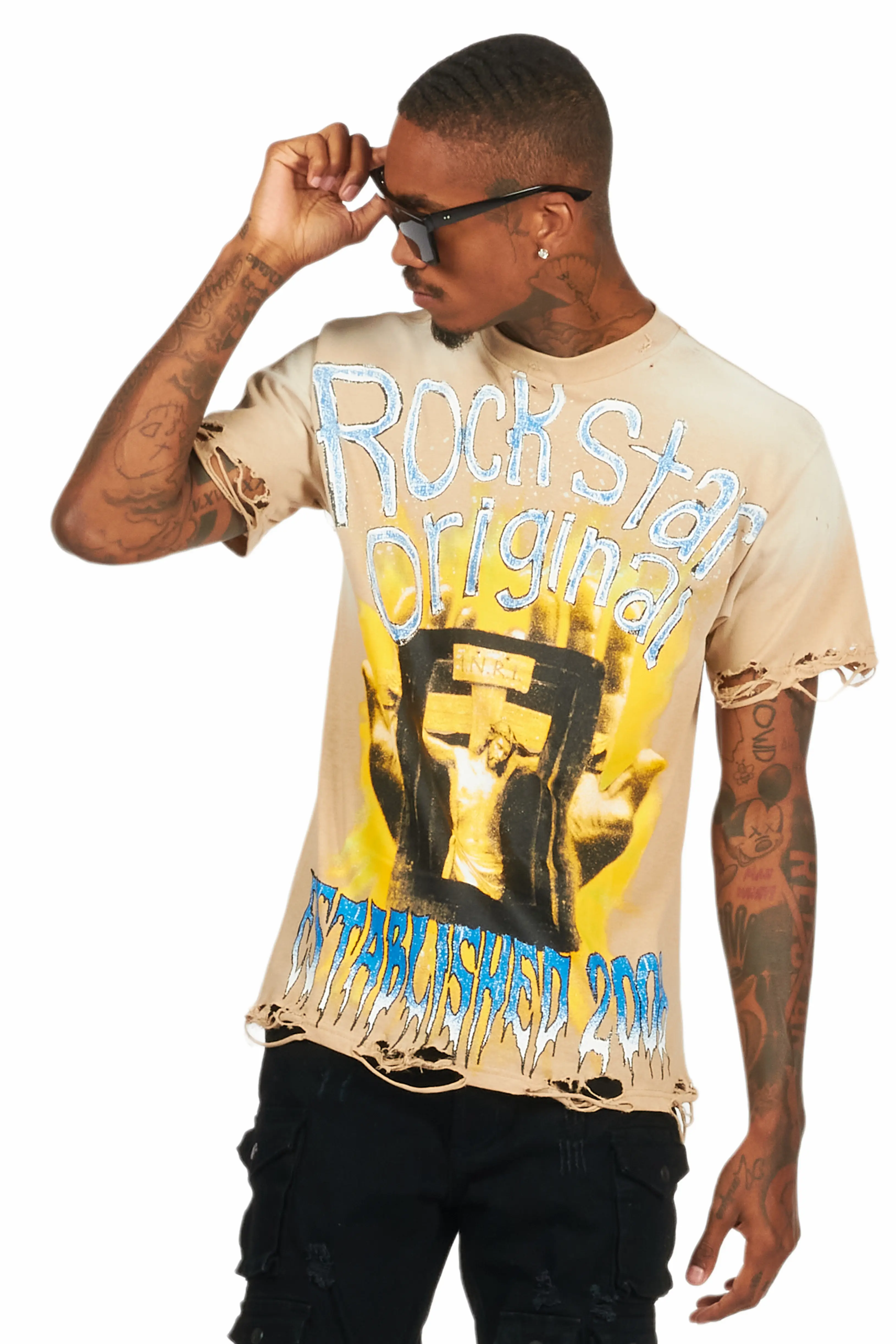 Saloso Beige Oversized Graphic T-Shirt - Image 3