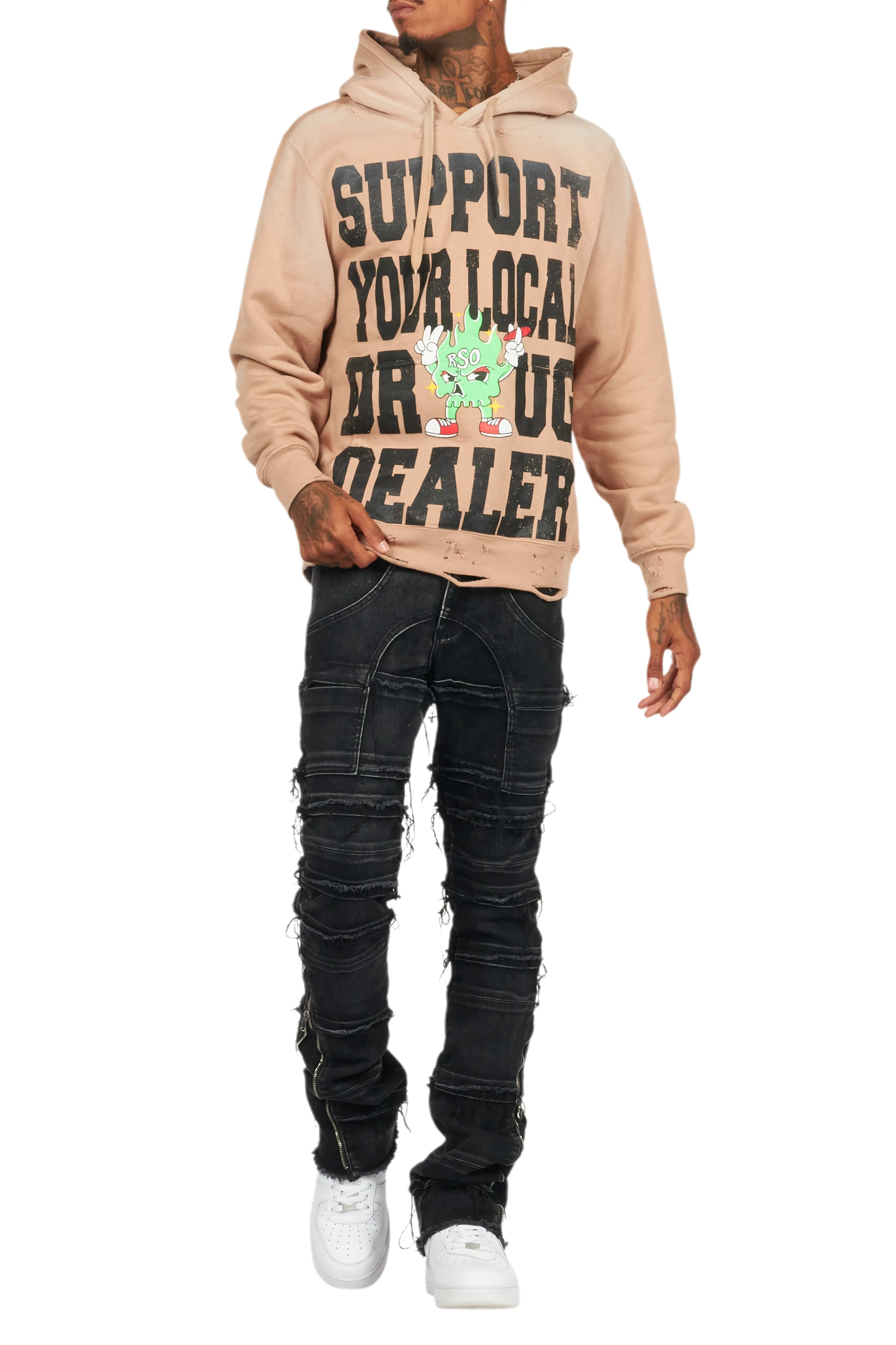 Tarl Khaki Distressed Graphic Hoodie - Image 6