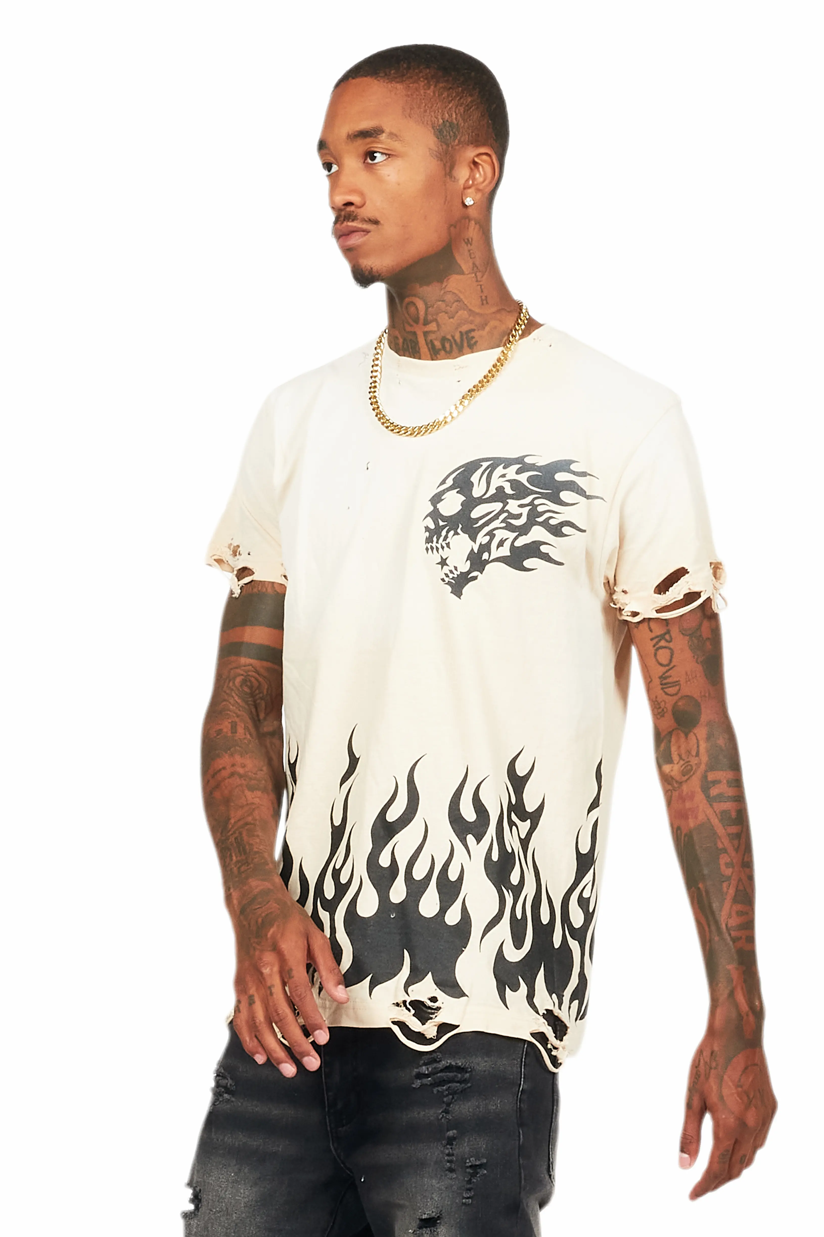 Bubble Beige Oversized Graphic T-Shirt - Image 5