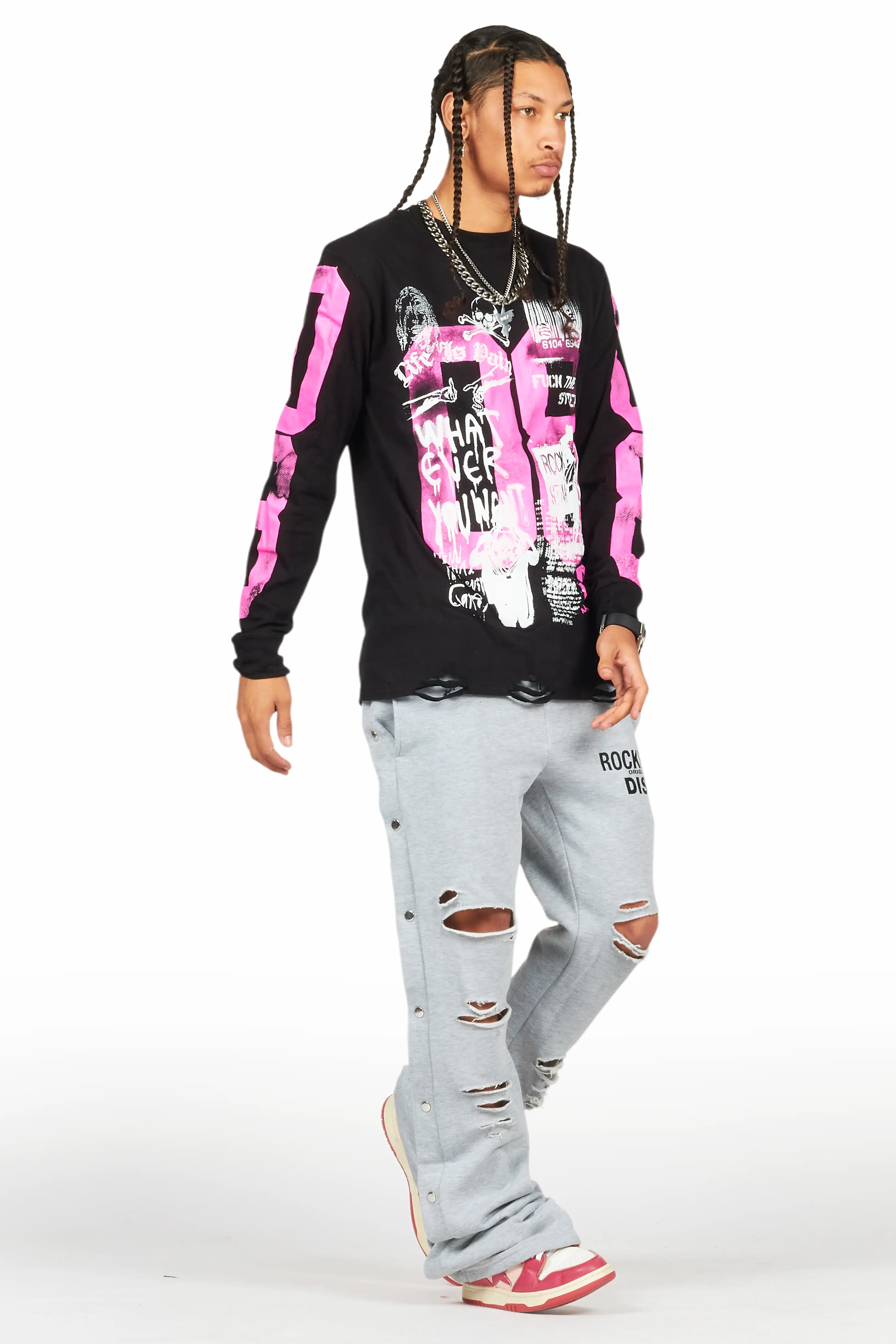 Grill Black/Pink Long Sleeve Graphic T-Shirt - Image 3