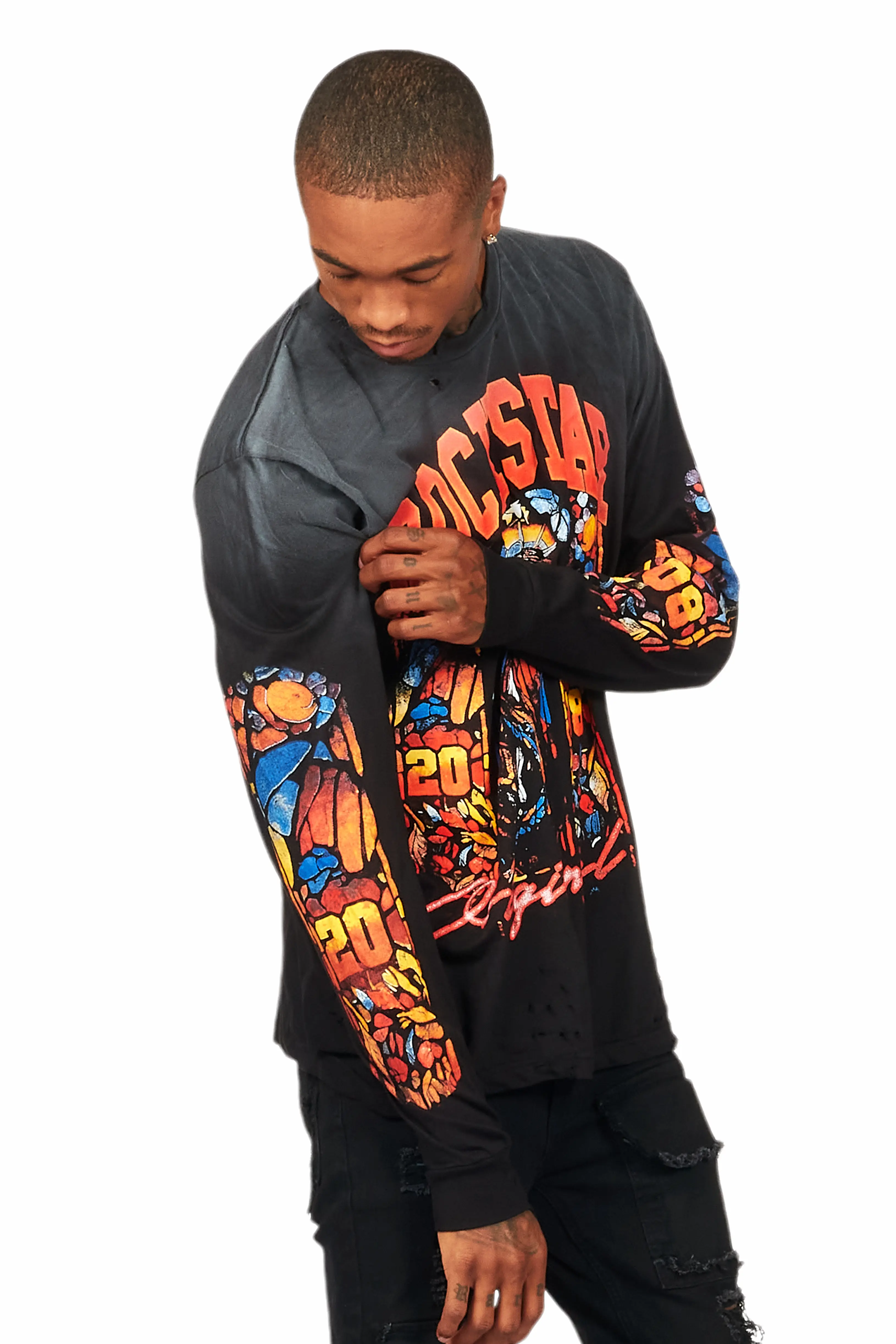 Nalo Black Long Sleeve Graphic T-Shirt - Image 3