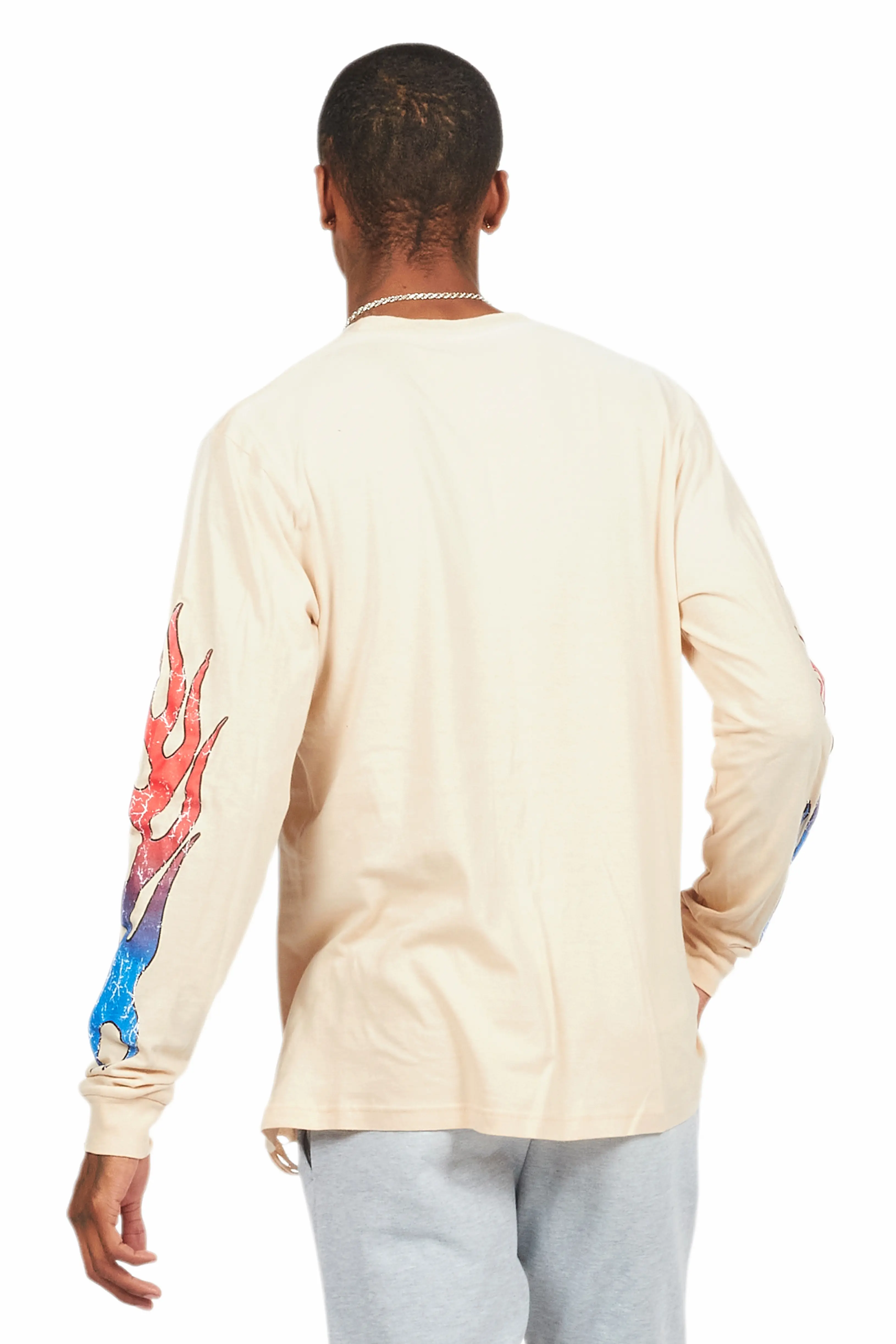 Tadashi Beige Long Sleeve Graphic T-Shirt - Image 4