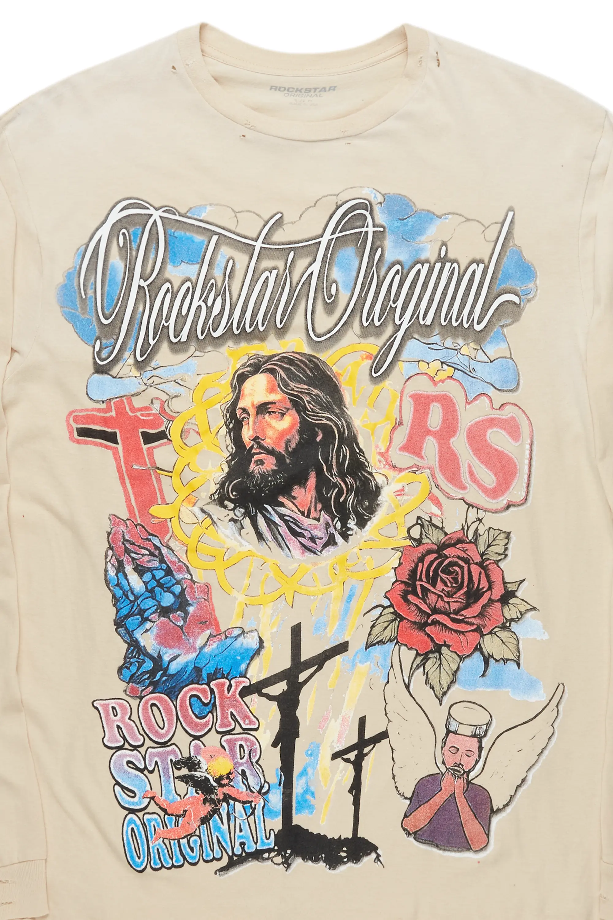 Tadashi Beige Long Sleeve Graphic T-Shirt - Image 6