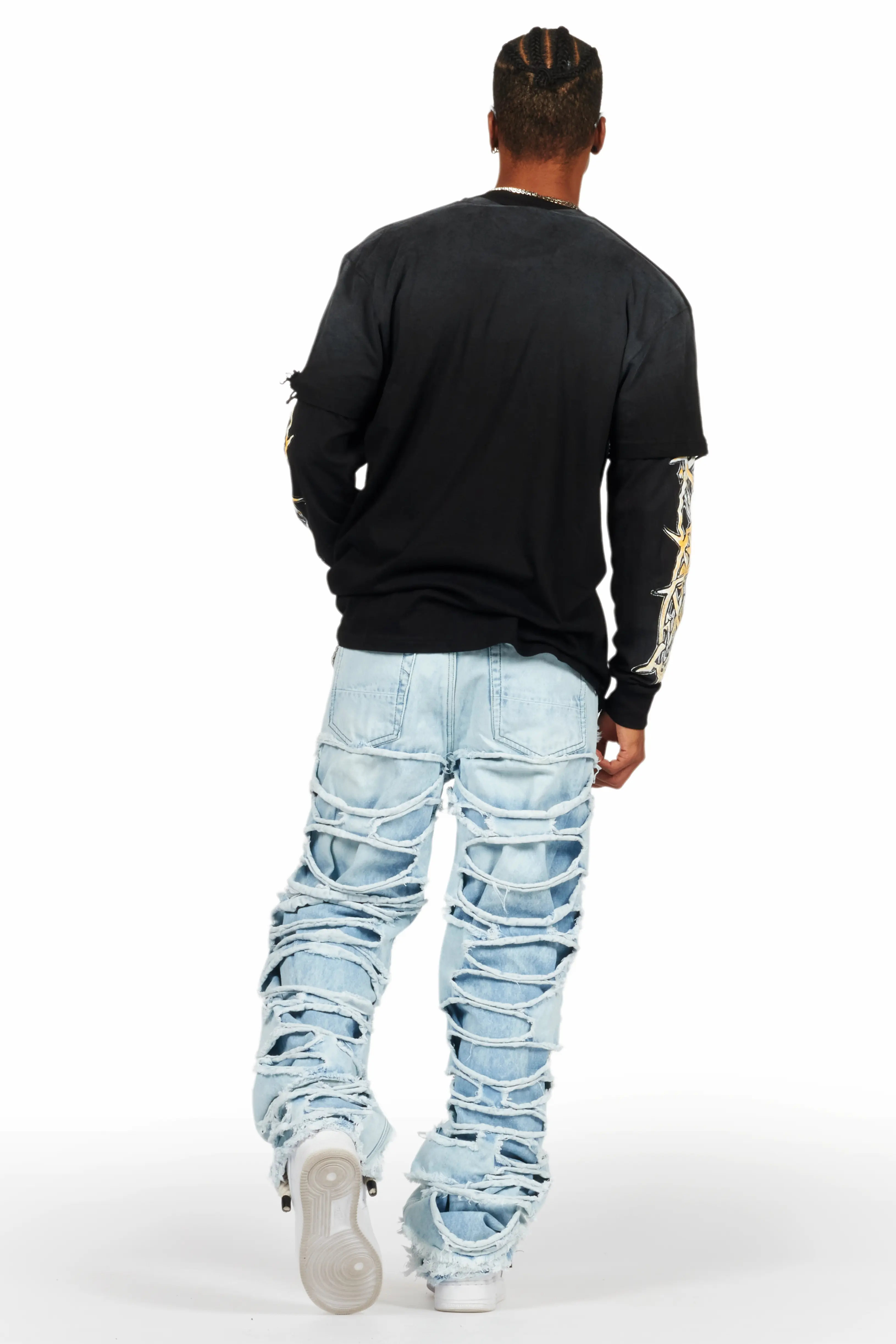 Waller Black Double Layer Long Sleeve Graphic T-Shirt - Image 4