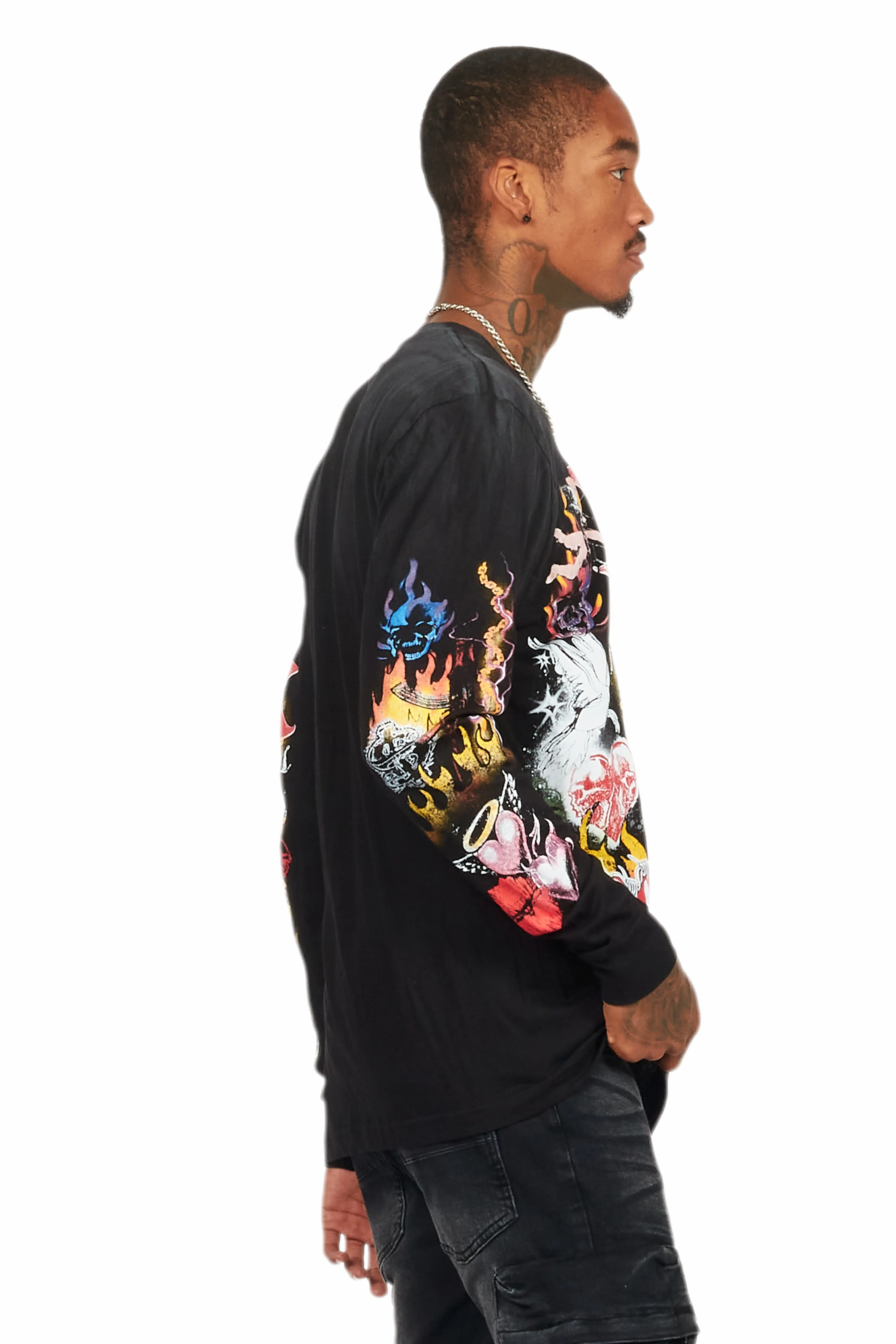 Germain Black Long Sleeve Graphic T-Shirt - Image 7
