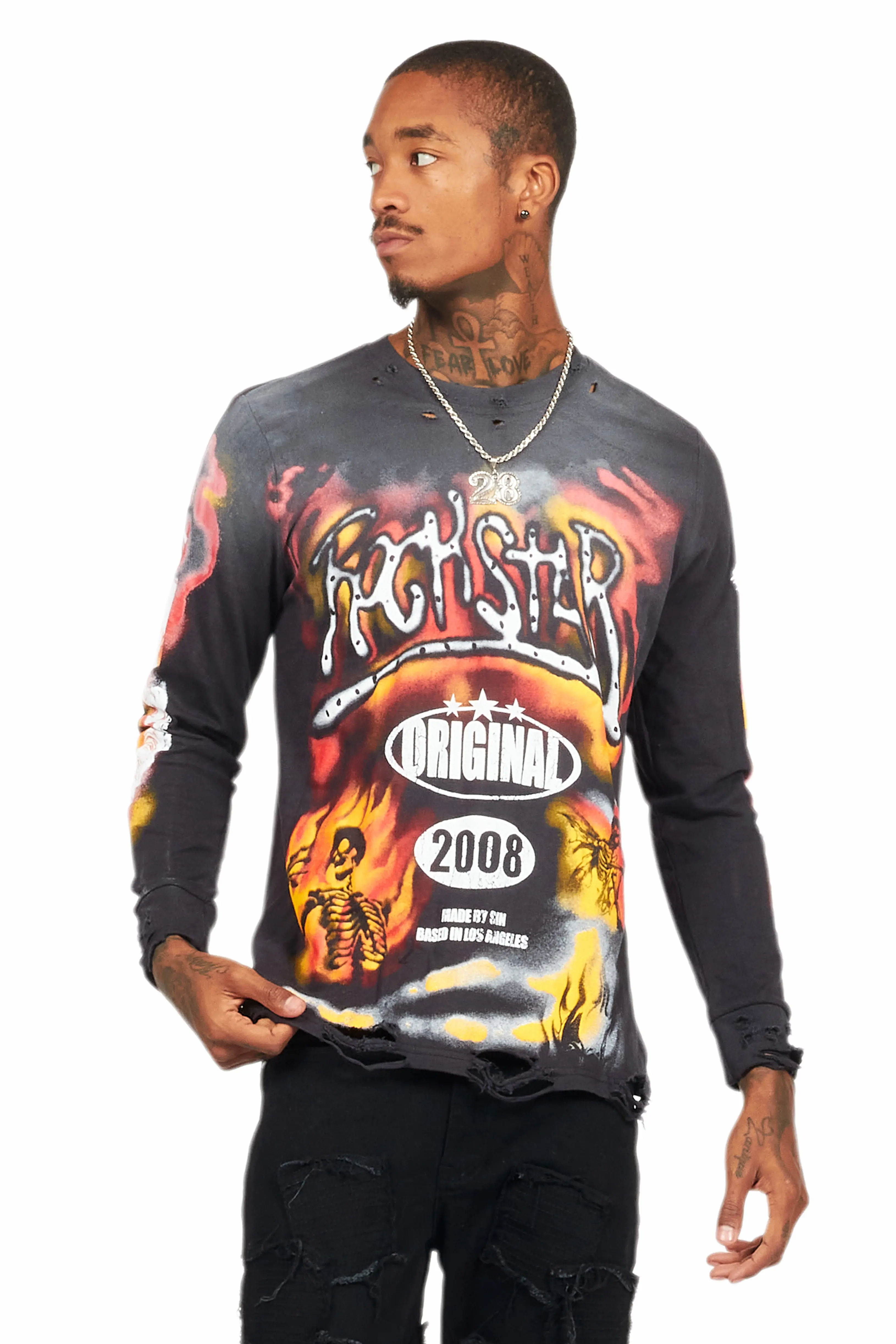 Farren Black Long Sleeve Graphic T-Shirt - Image 2
