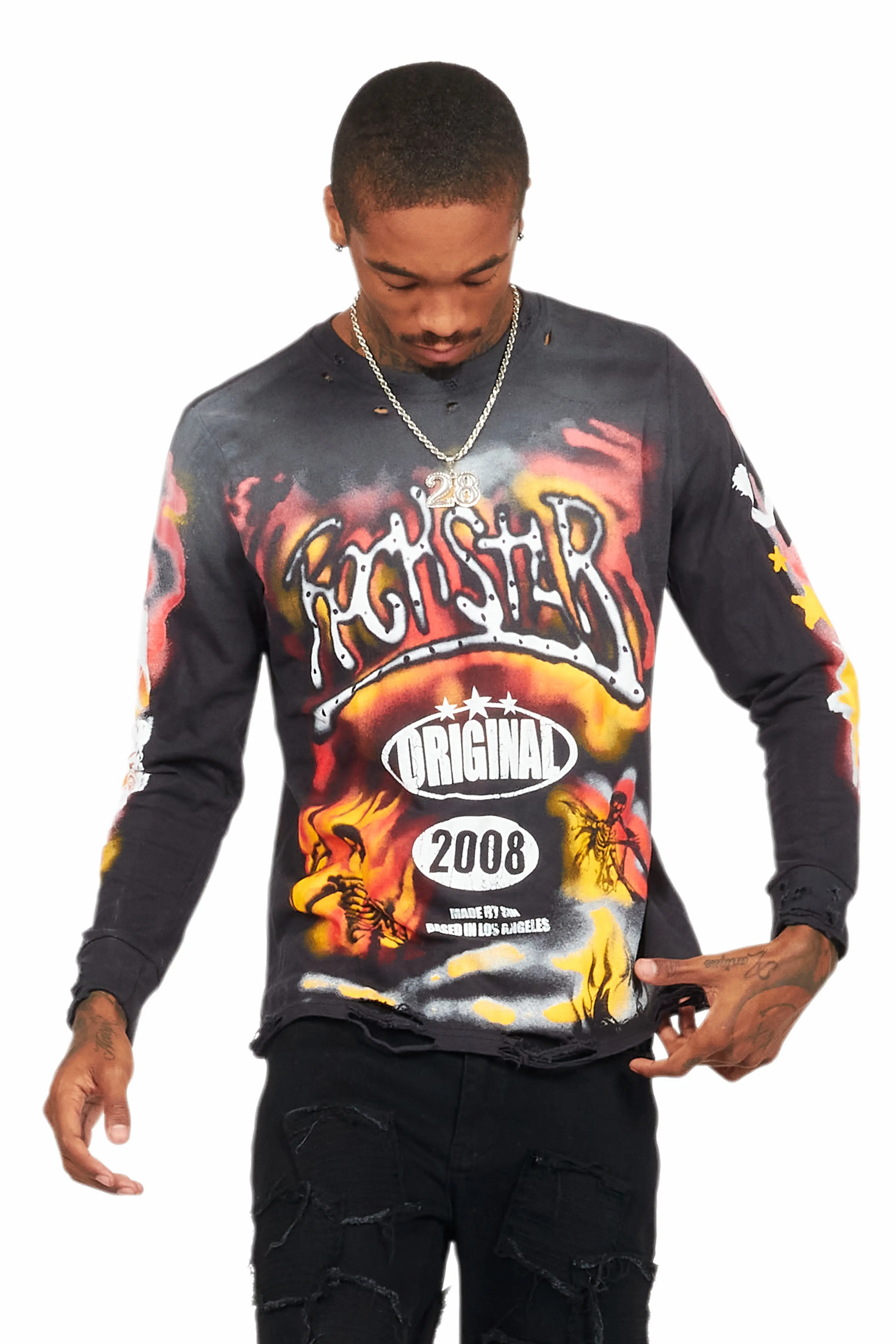 Farren Black Long Sleeve Graphic T-Shirt - Image 3