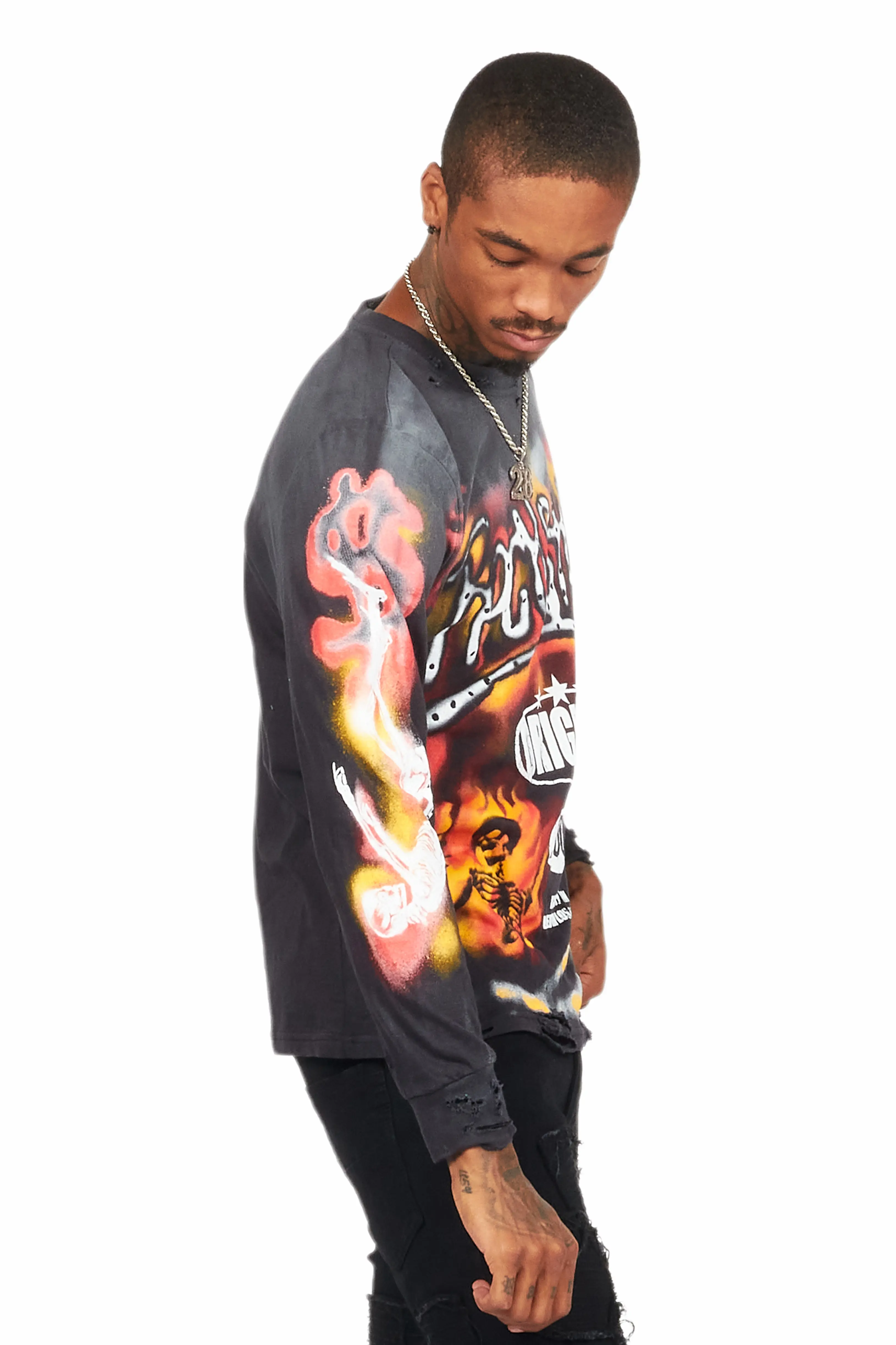Farren Black Long Sleeve Graphic T-Shirt - Image 4