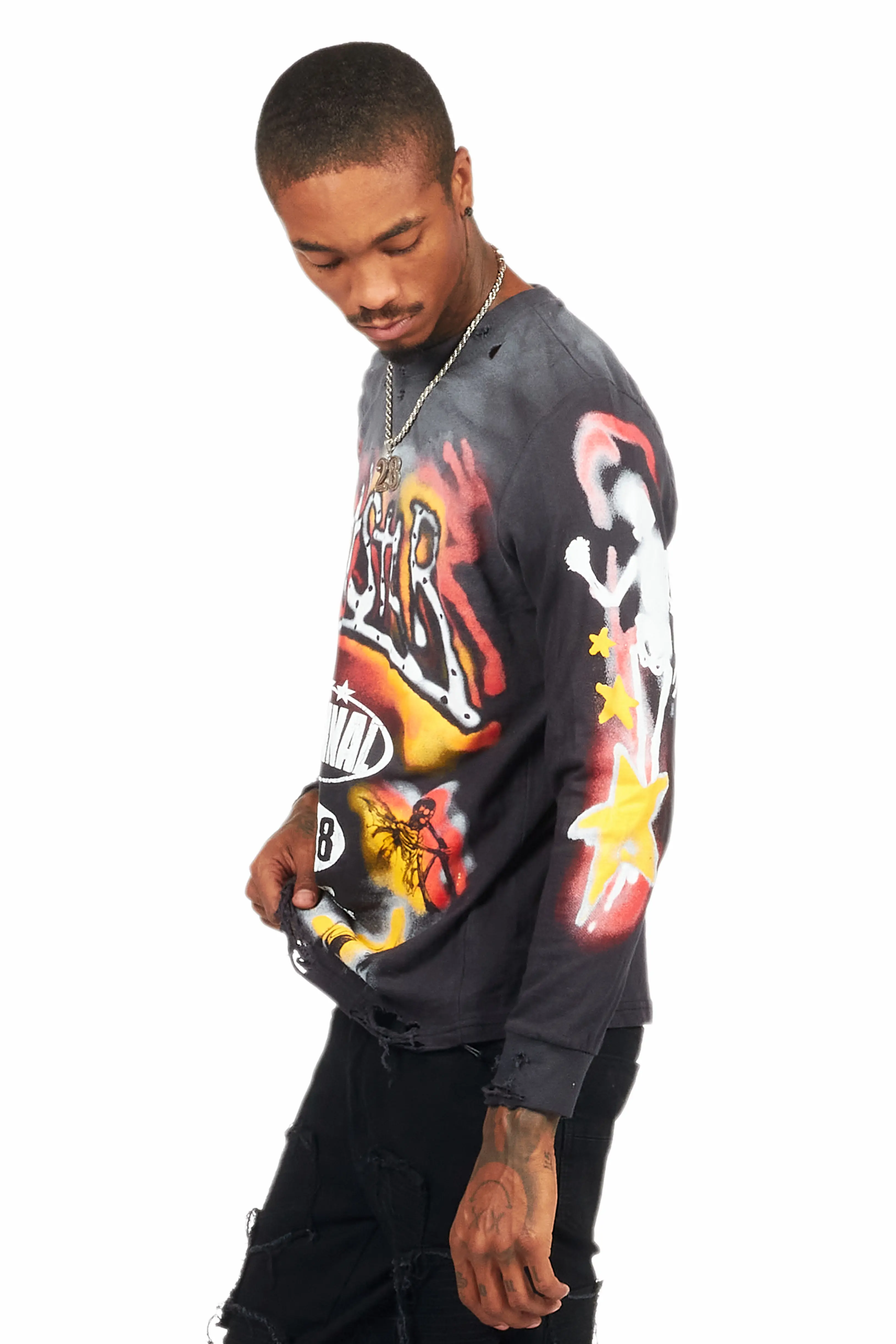 Farren Black Long Sleeve Graphic T-Shirt - Image 5