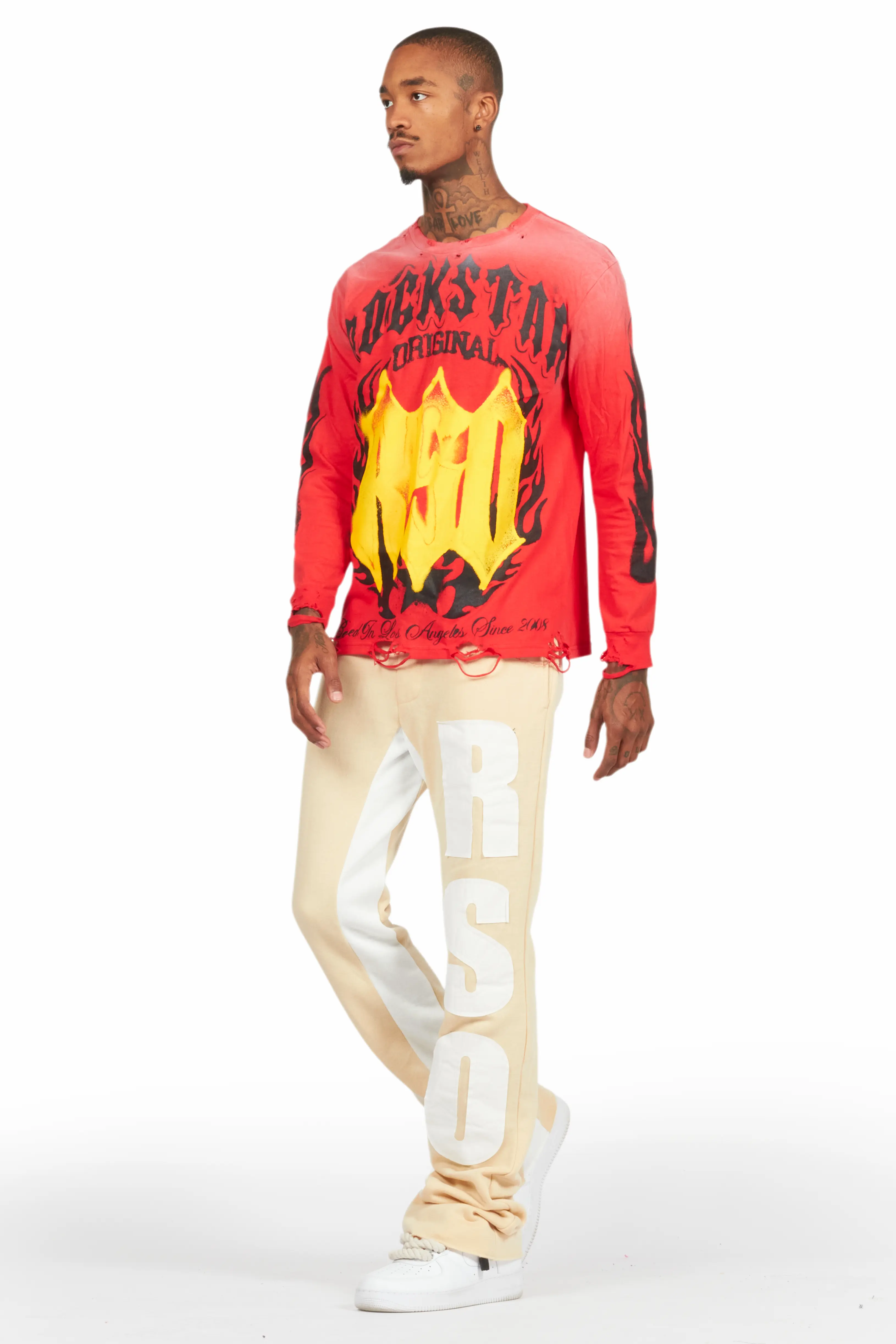 Boaz Red Long Sleeve Graphic T-Shirt - Image 6