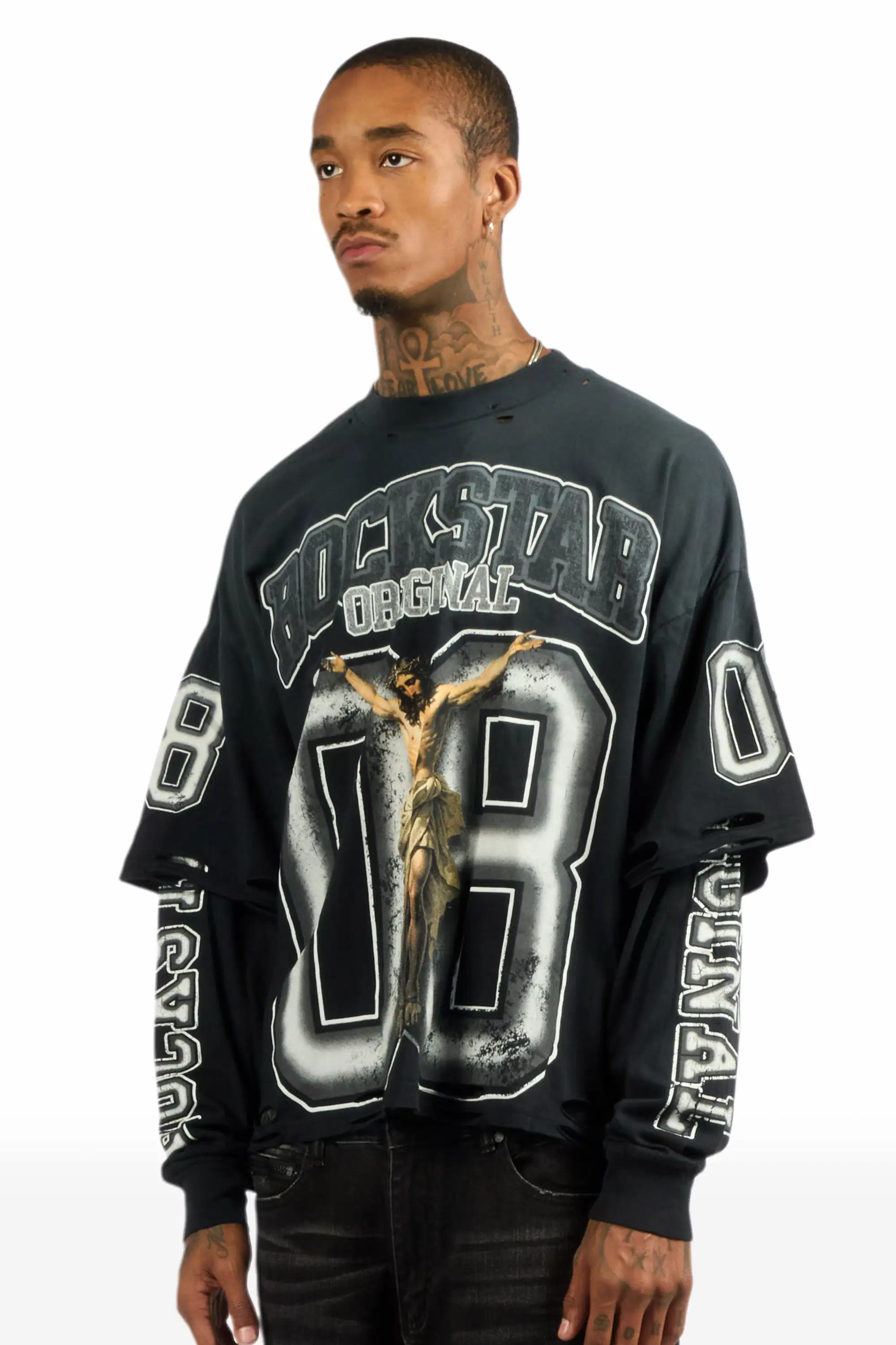 Fields Black/Grey Double Layer Long Sleeve Graphic T-Shirt - Image 5