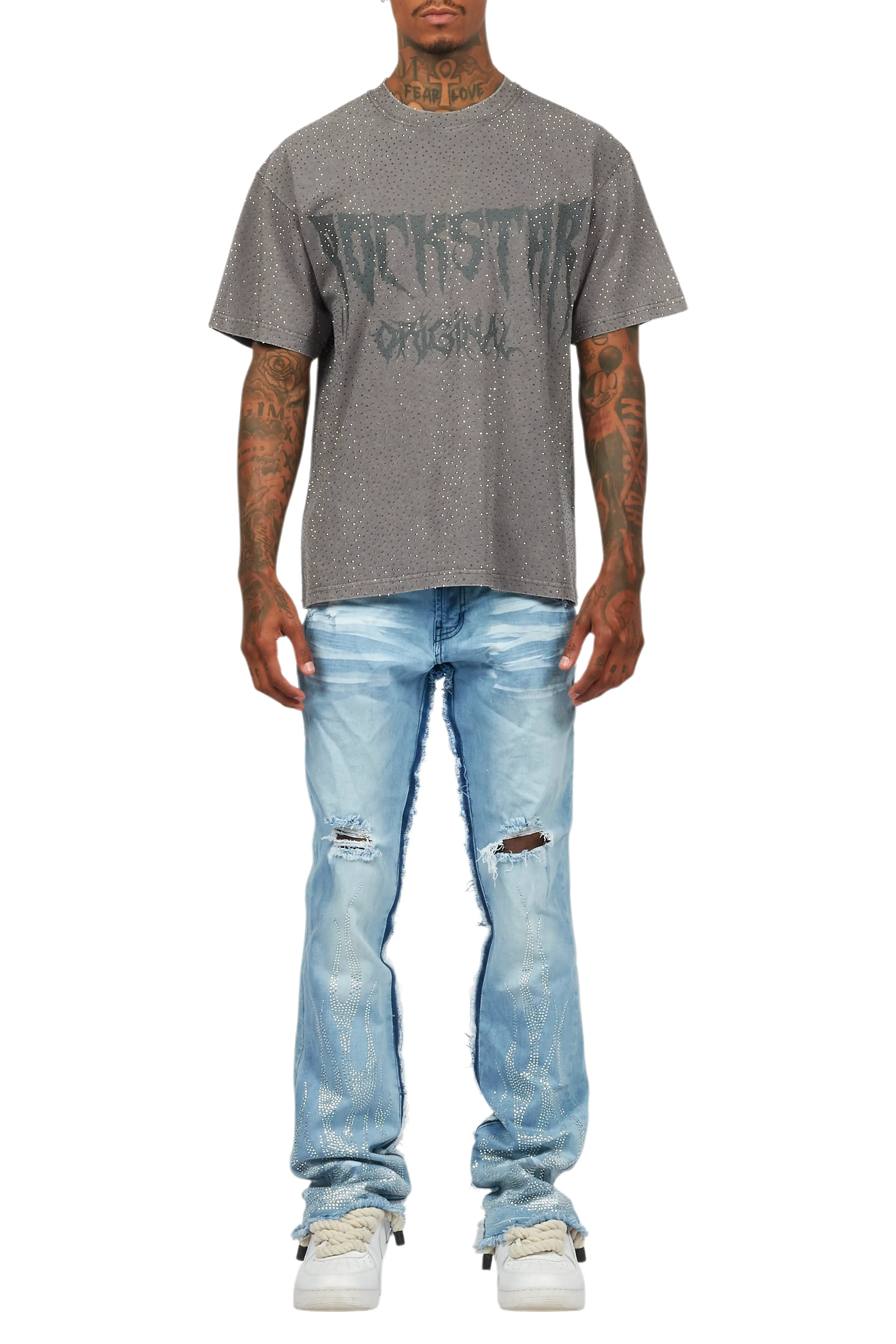 Andros Grey Graphic Rhinestone T-Shirt - Image 9