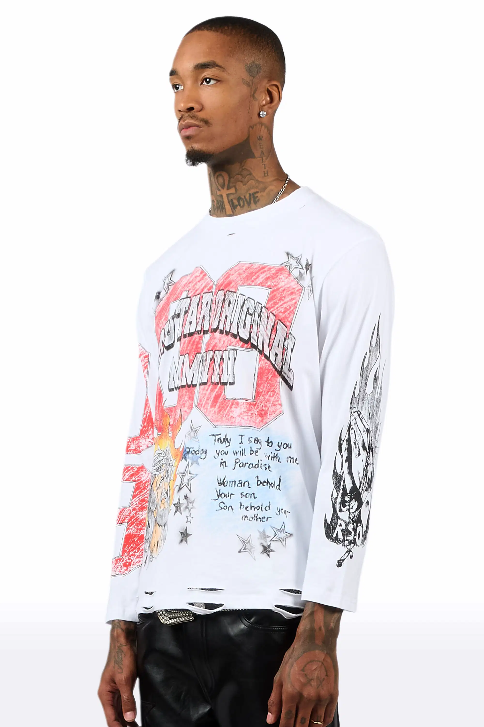 Jesus Crayon White Long Sleeve Graphic T-Shirt - Image 5