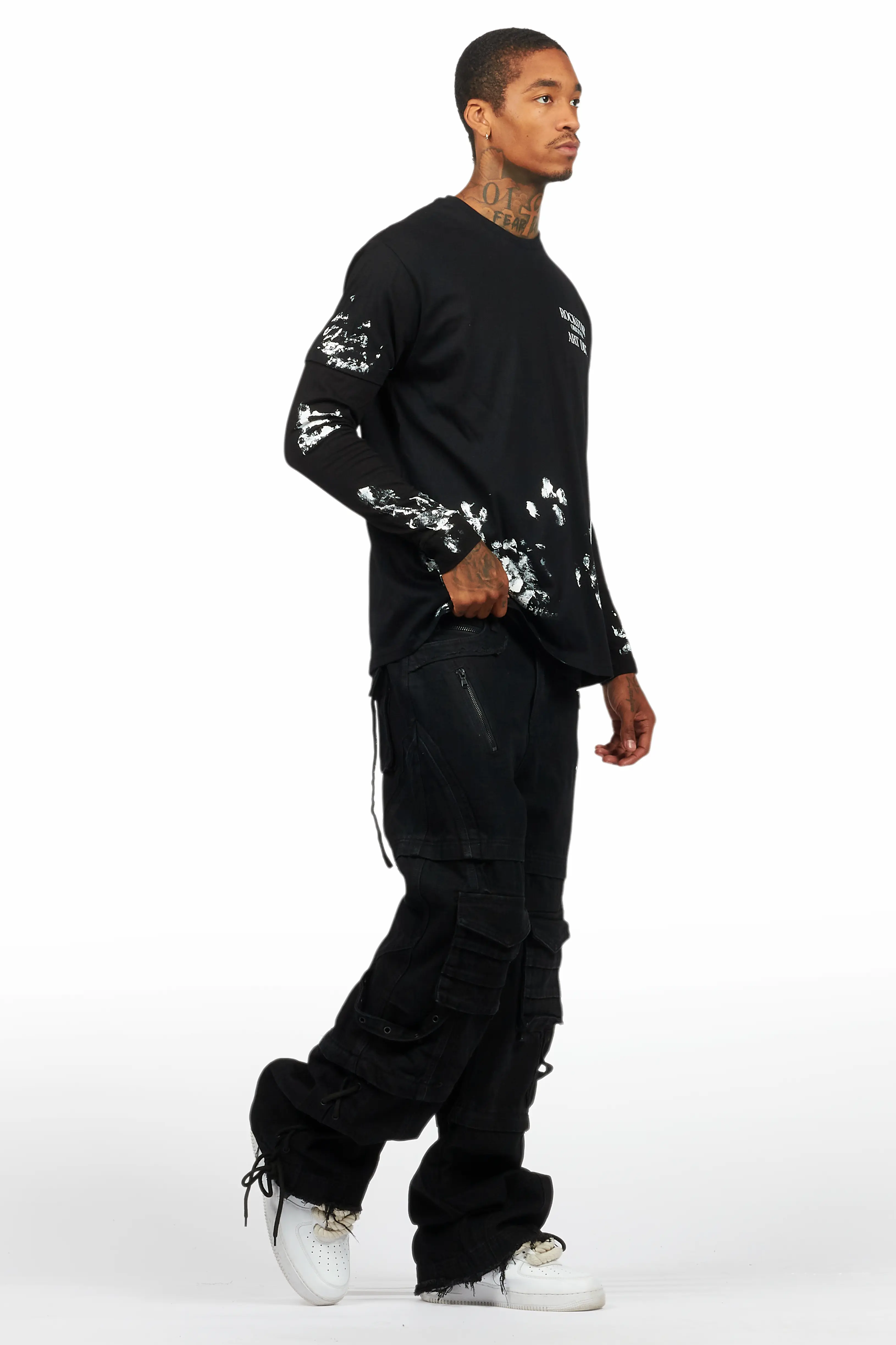 Filip Black Double Layer Long Sleeve Graphic T-Shirt - Image 6