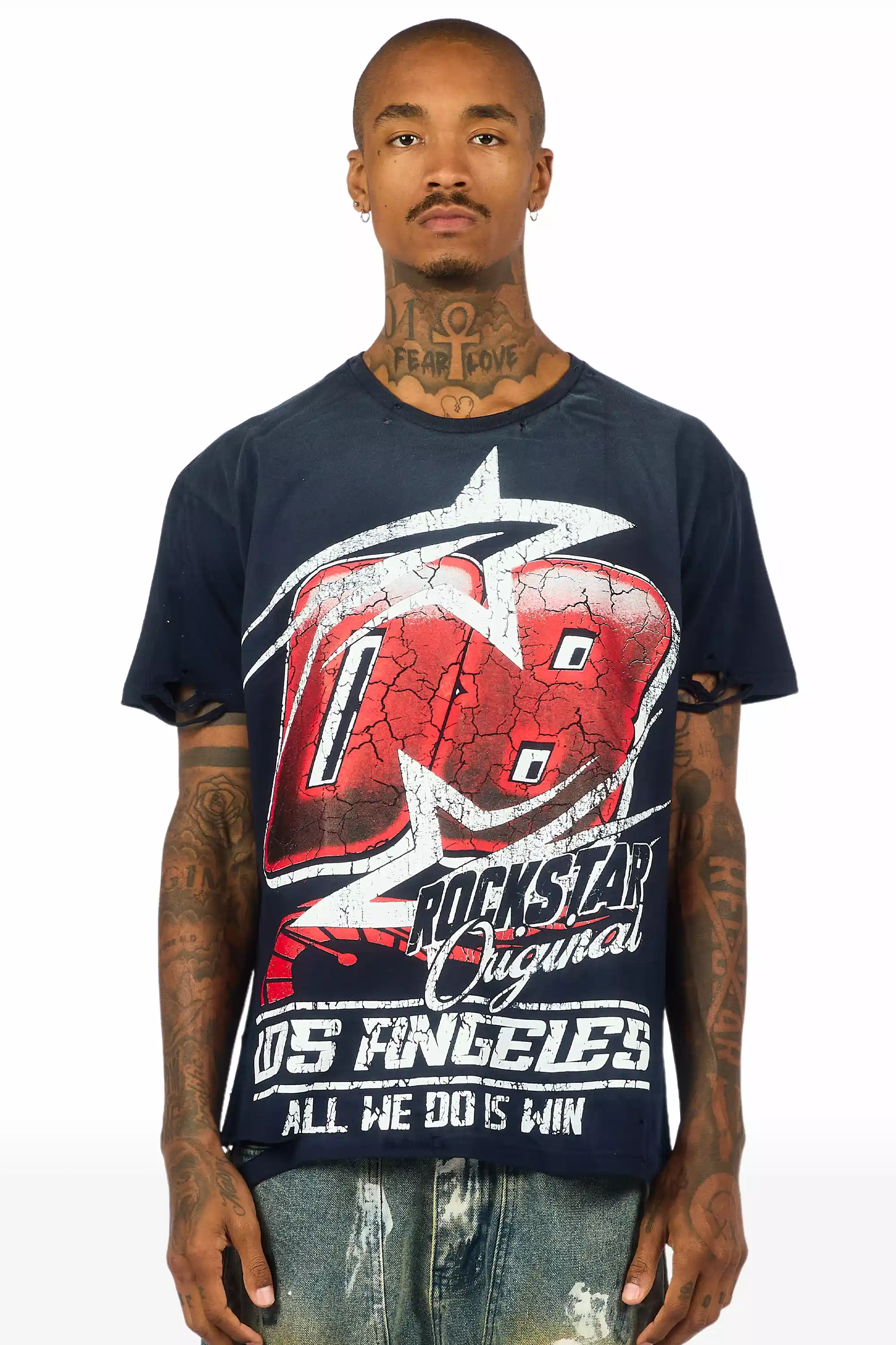 Kastell Navy/White Oversized Distressed Graphic T-Shirt - Image 2