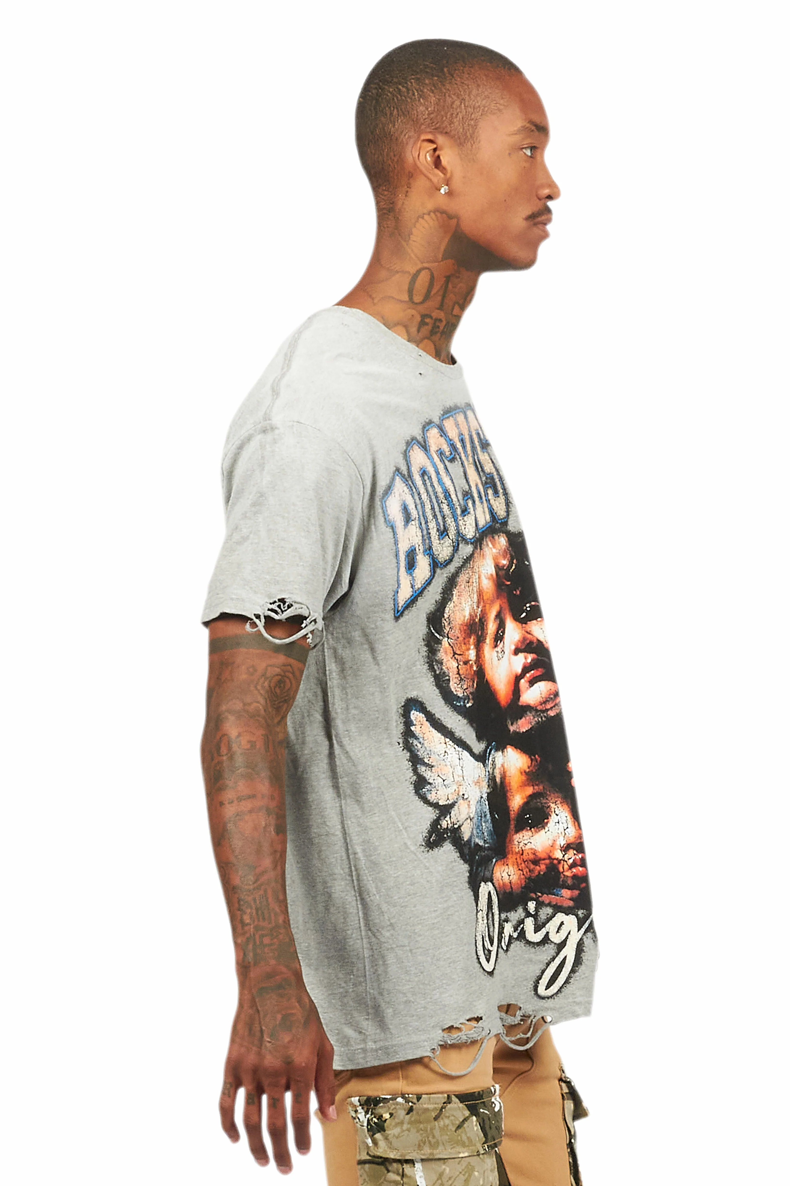 Deiter Heather Grey Oversized Graphic T-Shirt - Image 4