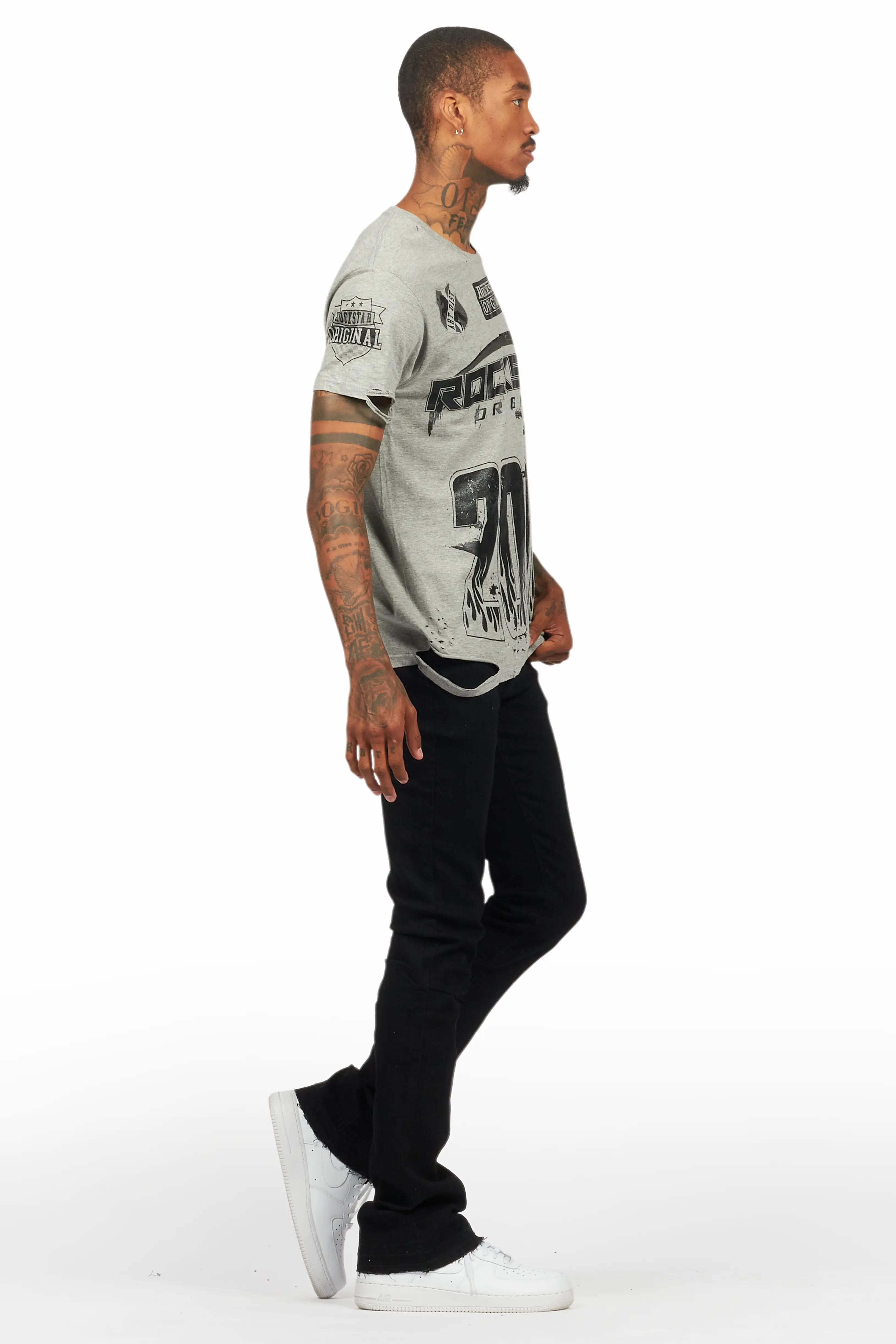 Amos Heather Grey Graphic T-Shirt - Image 3