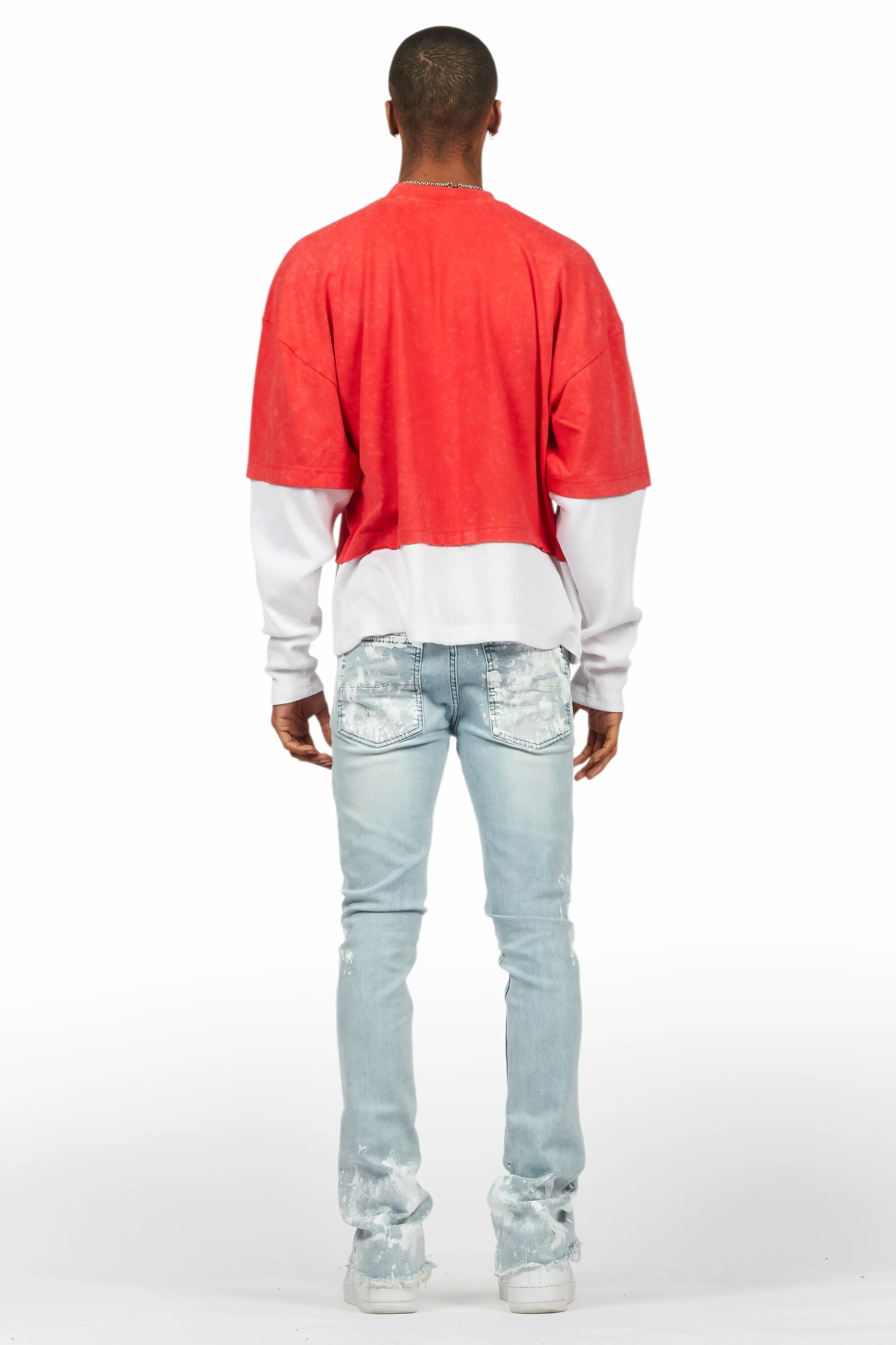 Bence Vintage Red Thermal Double Layer Boxy Crop T-Shirt - Image 5