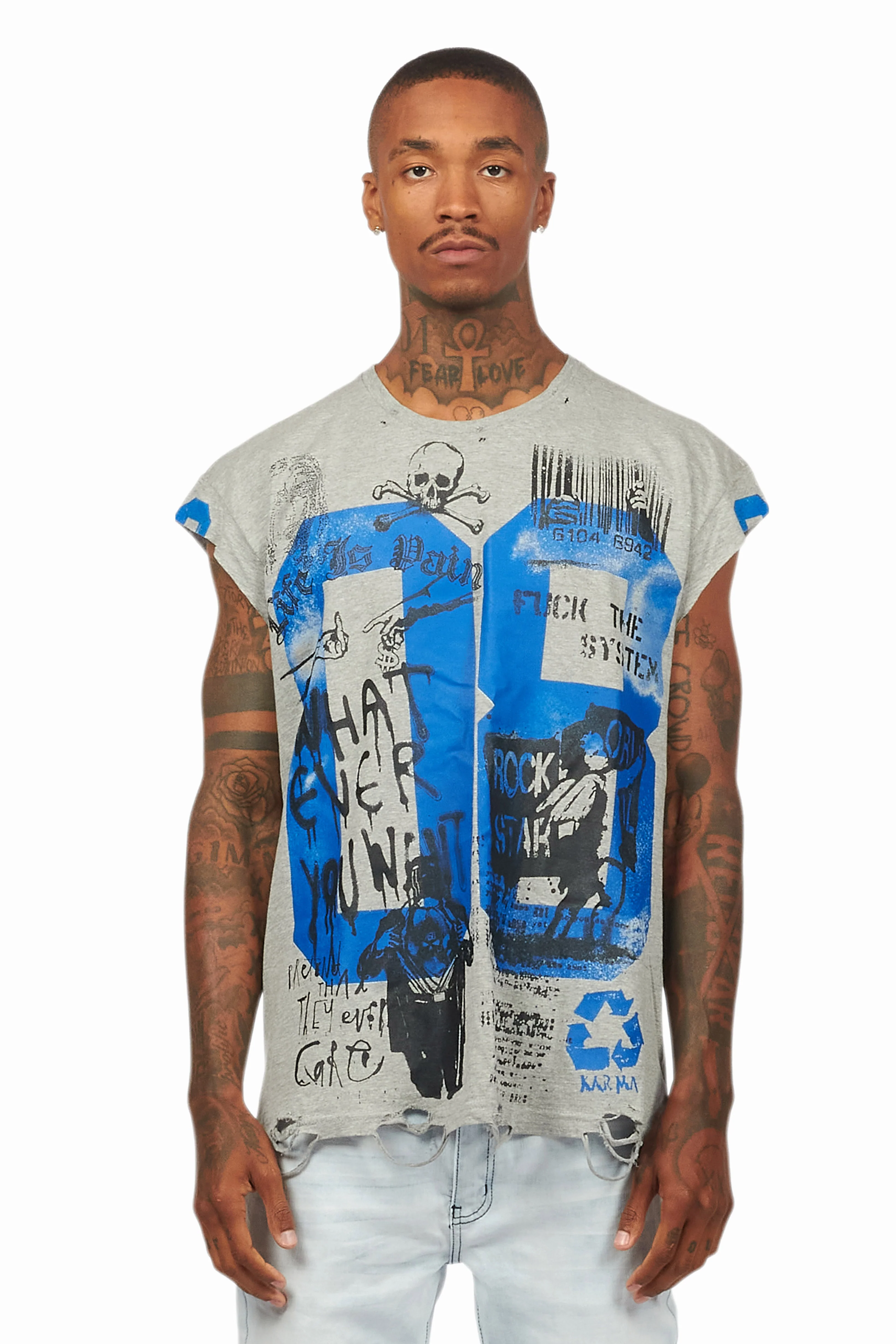 Grill Heather Grey Graphic Muscle T-Shirt - Image 2