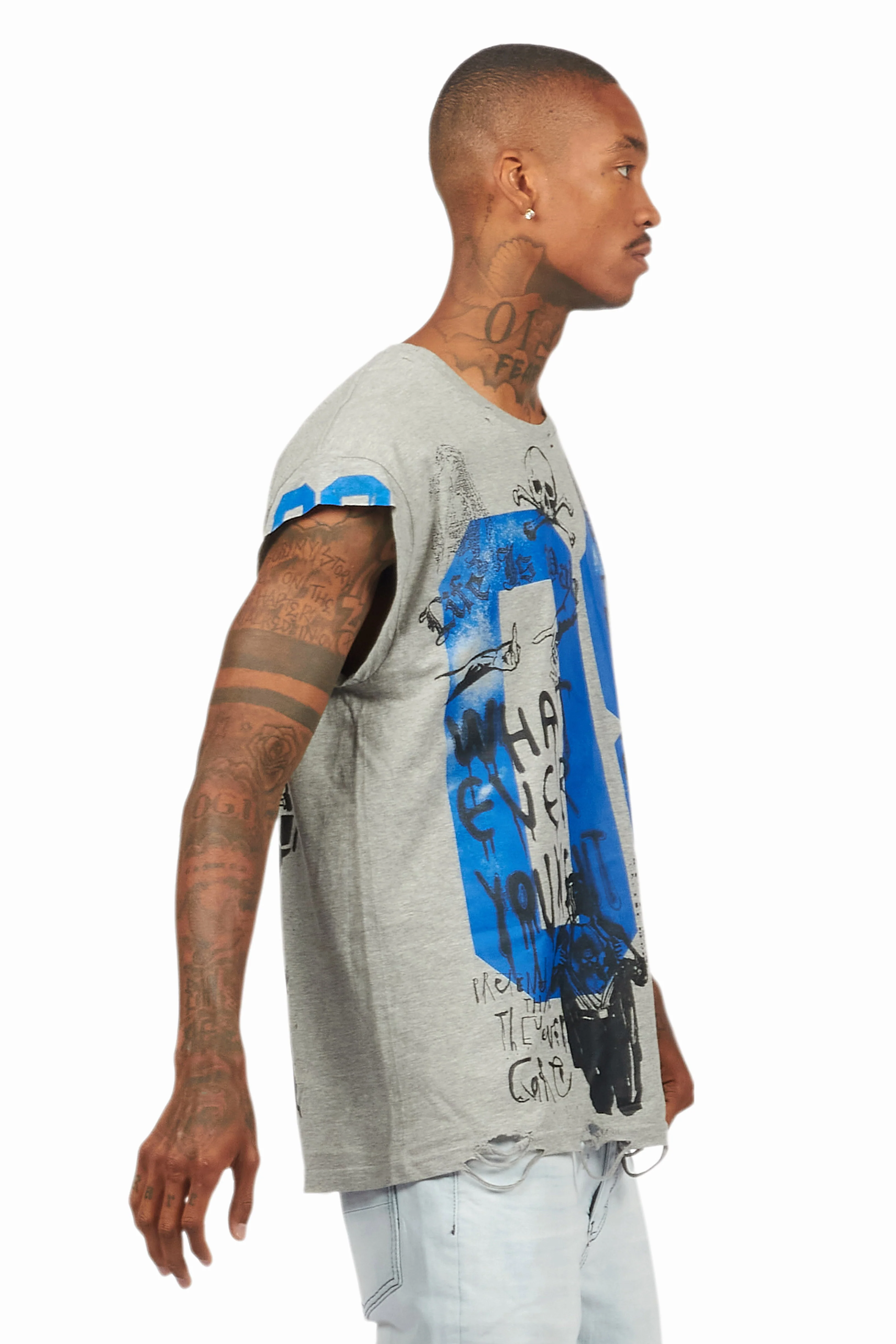 Grill Heather Grey Graphic Muscle T-Shirt - Image 3