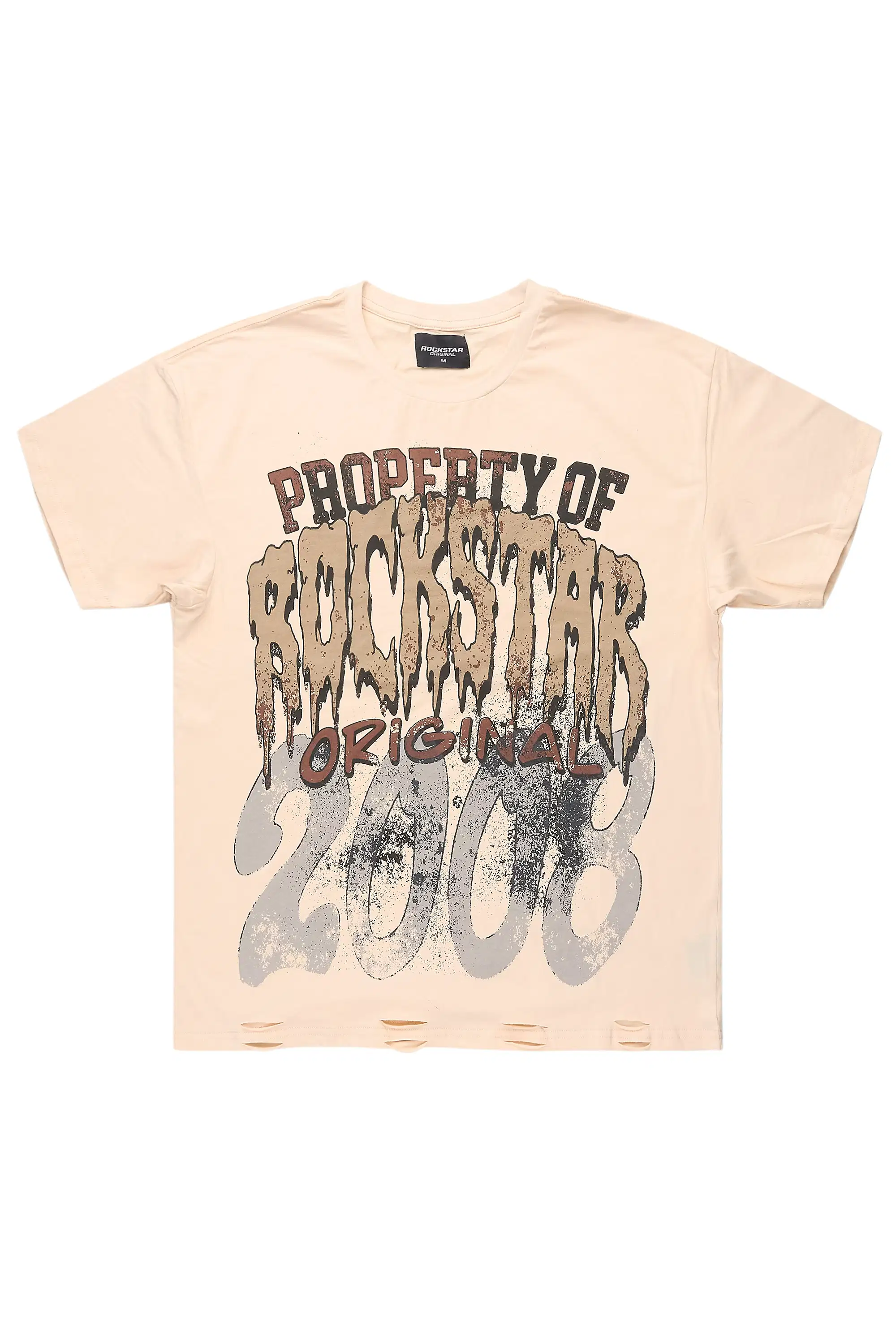 Raezion Beige Oversized Graphic T-Shirt