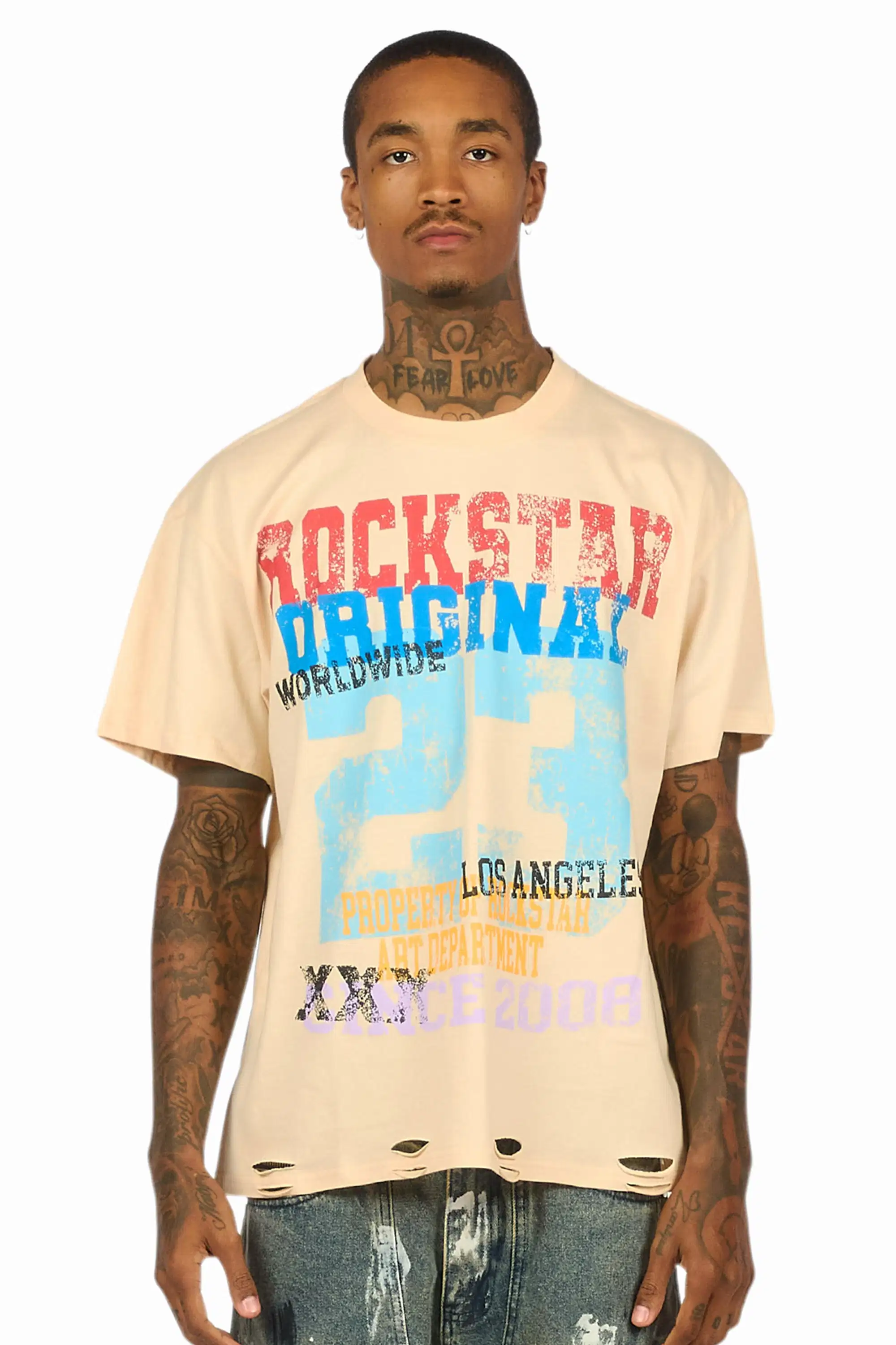 Kyvaris Beige Oversized Graphic T-Shirt - Image 2