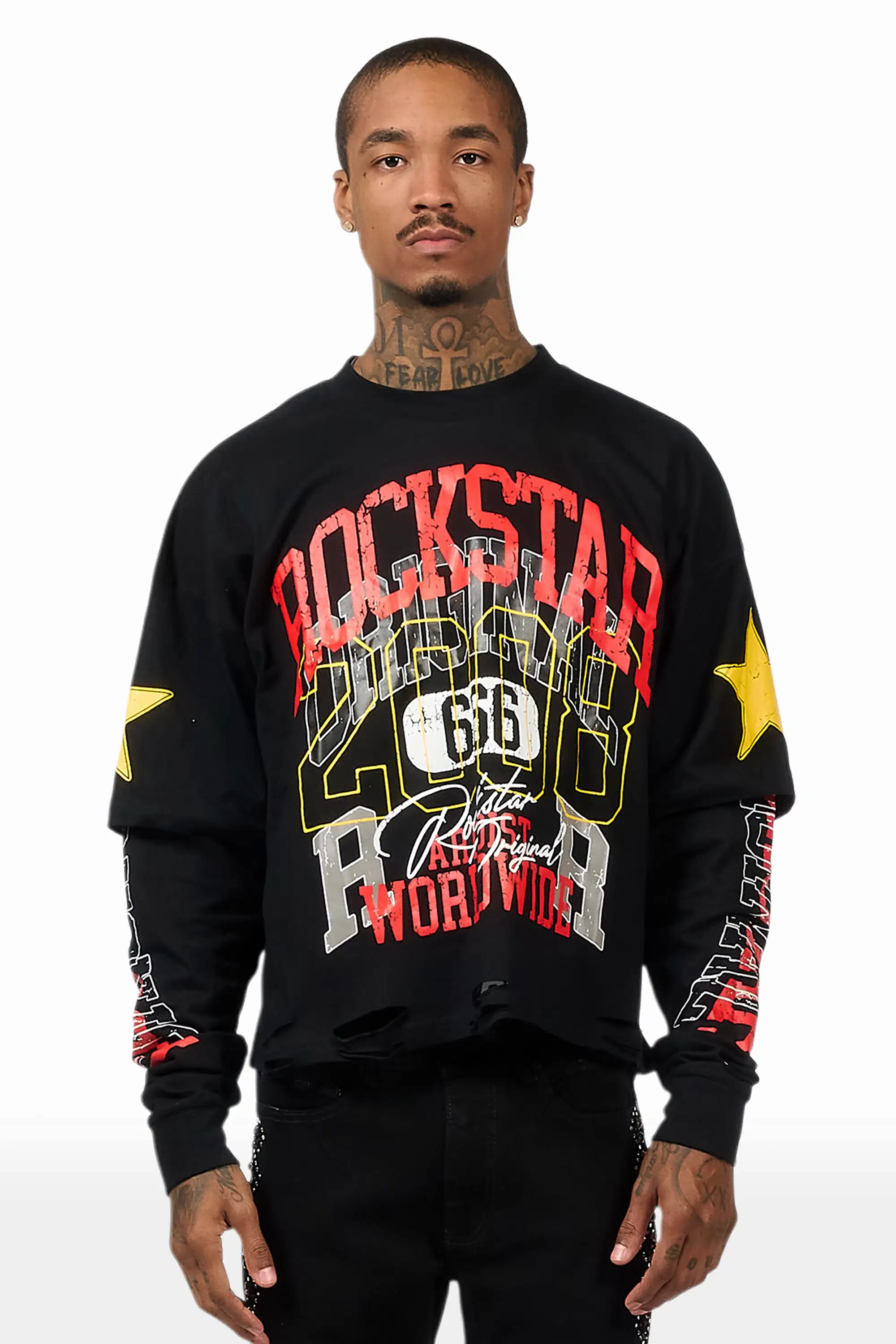 Santee Black Double Layer Graphic T-Shirt - Image 2