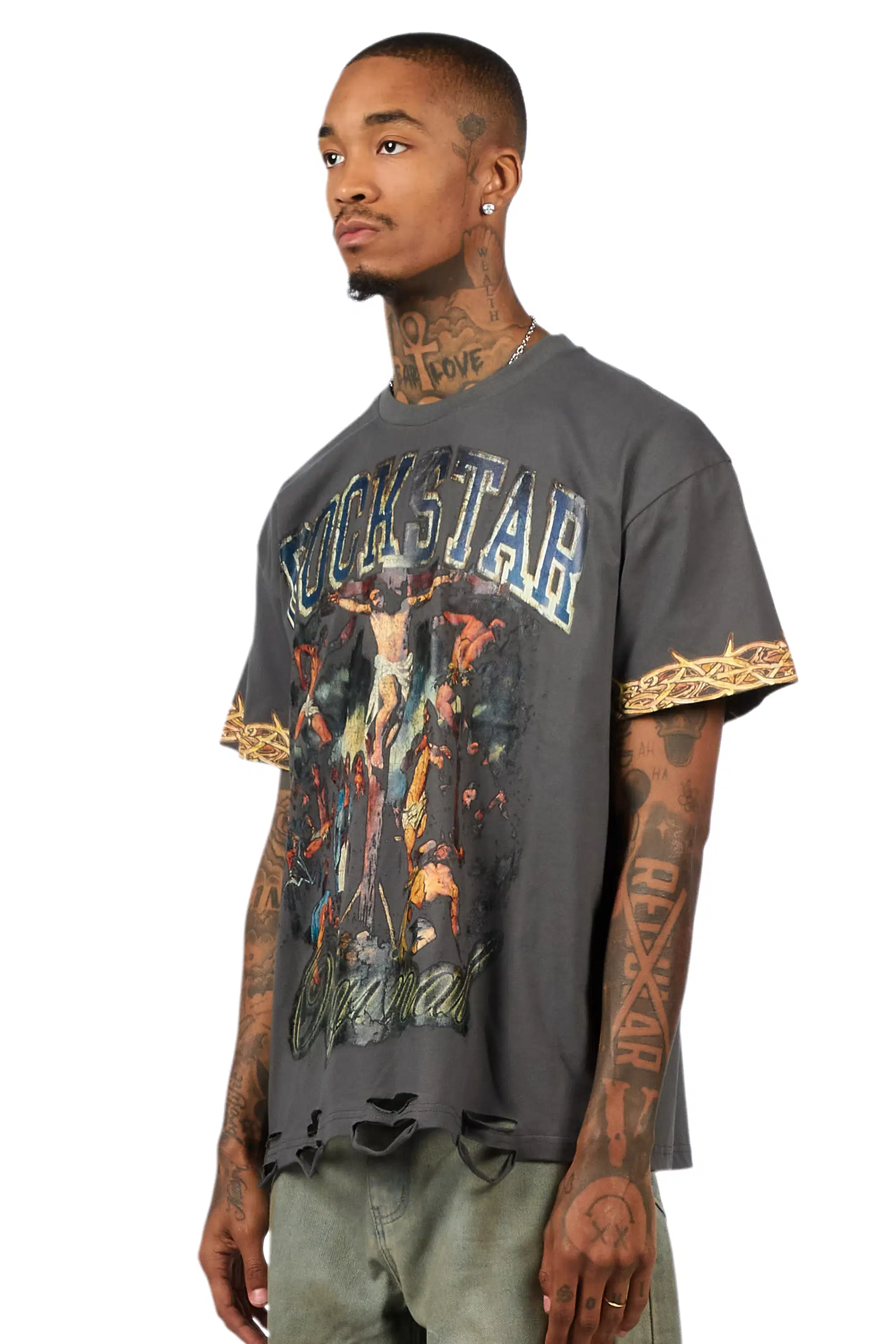 Waller Charcoal Distressed Oversized Graphic T-Shirt - Image 5