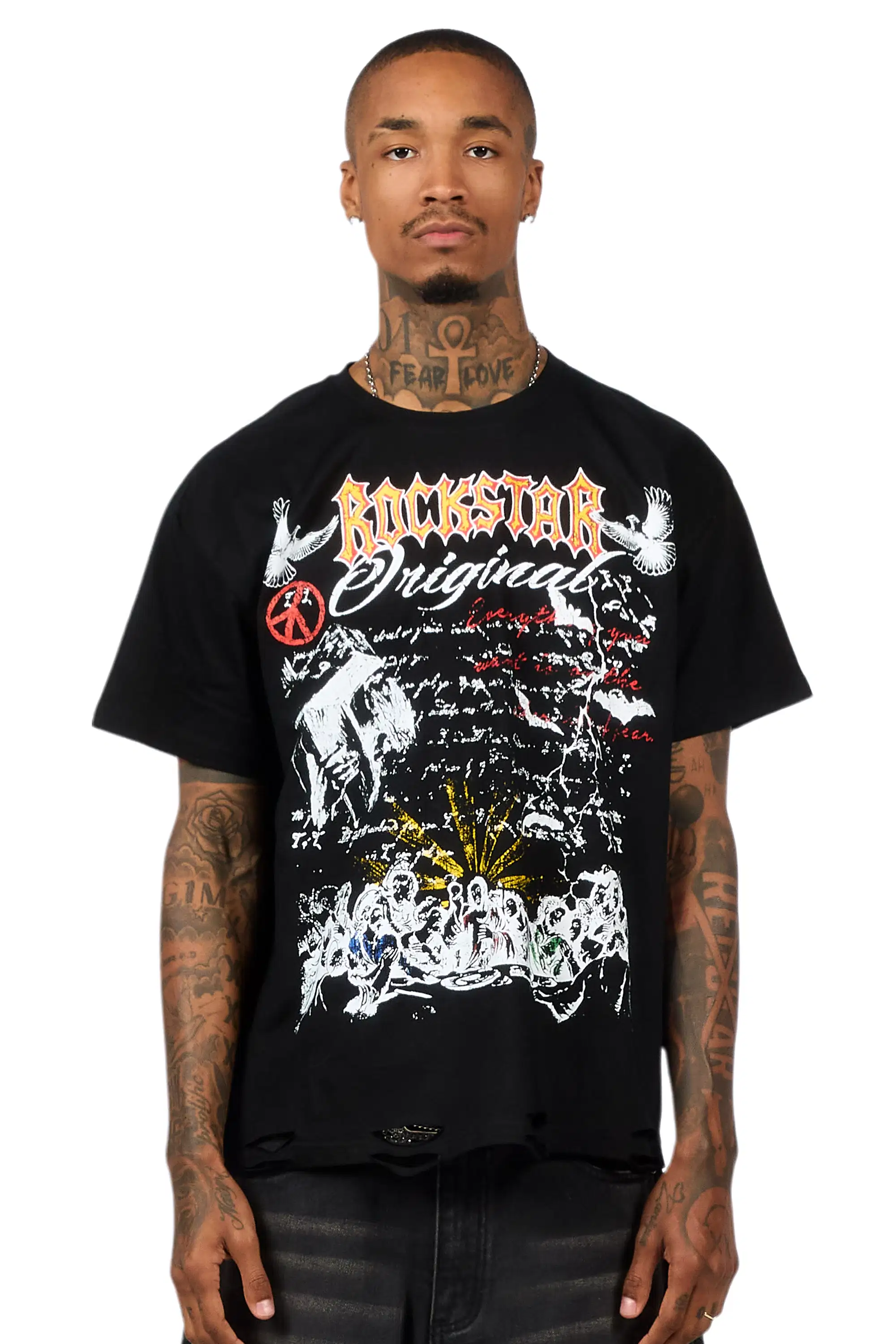 Supper Sketch Black Oversized Graphic T-Shirt - Image 2
