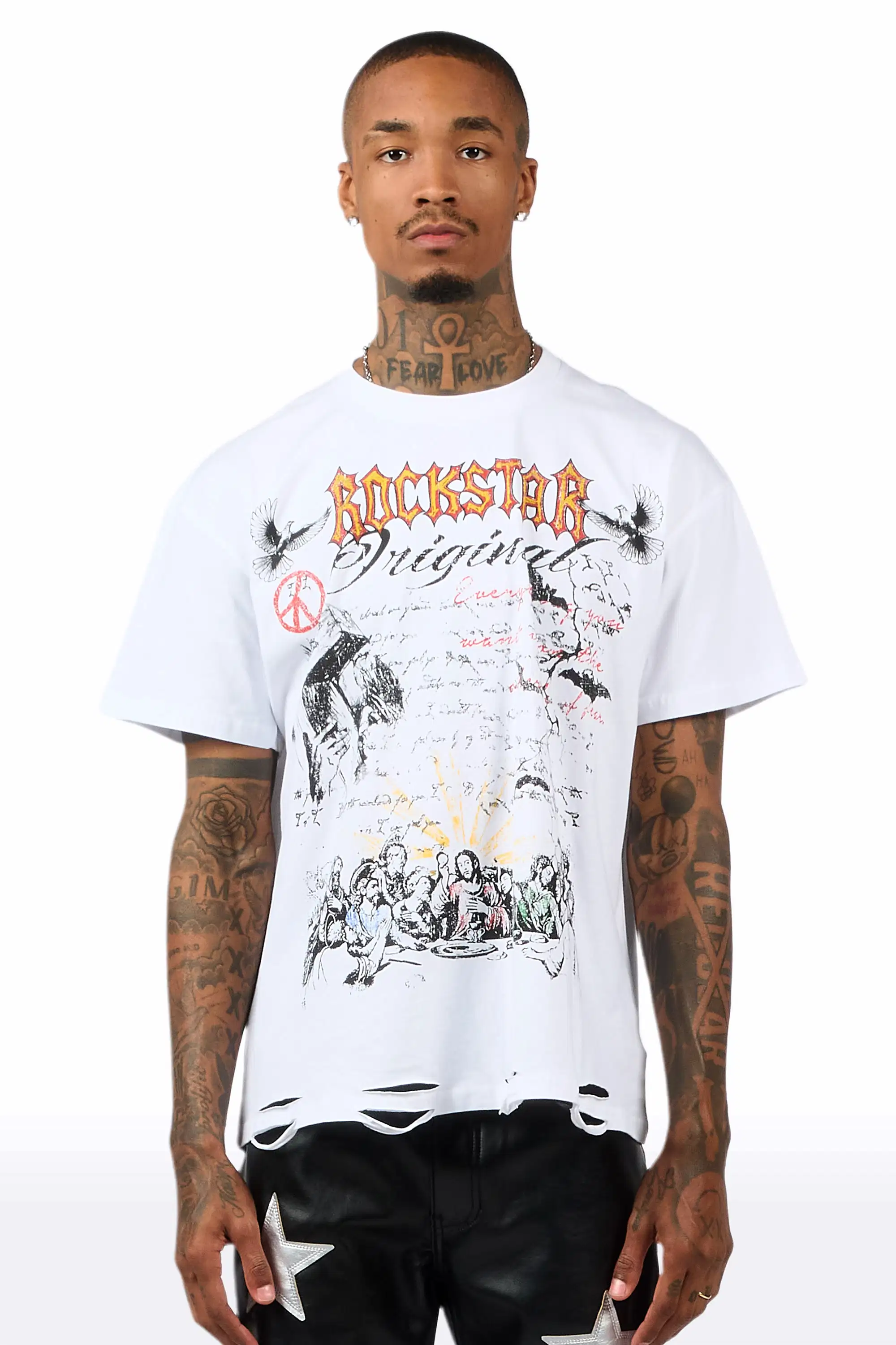 Supper Sketch White Oversized Graphic T-Shirt - Image 2
