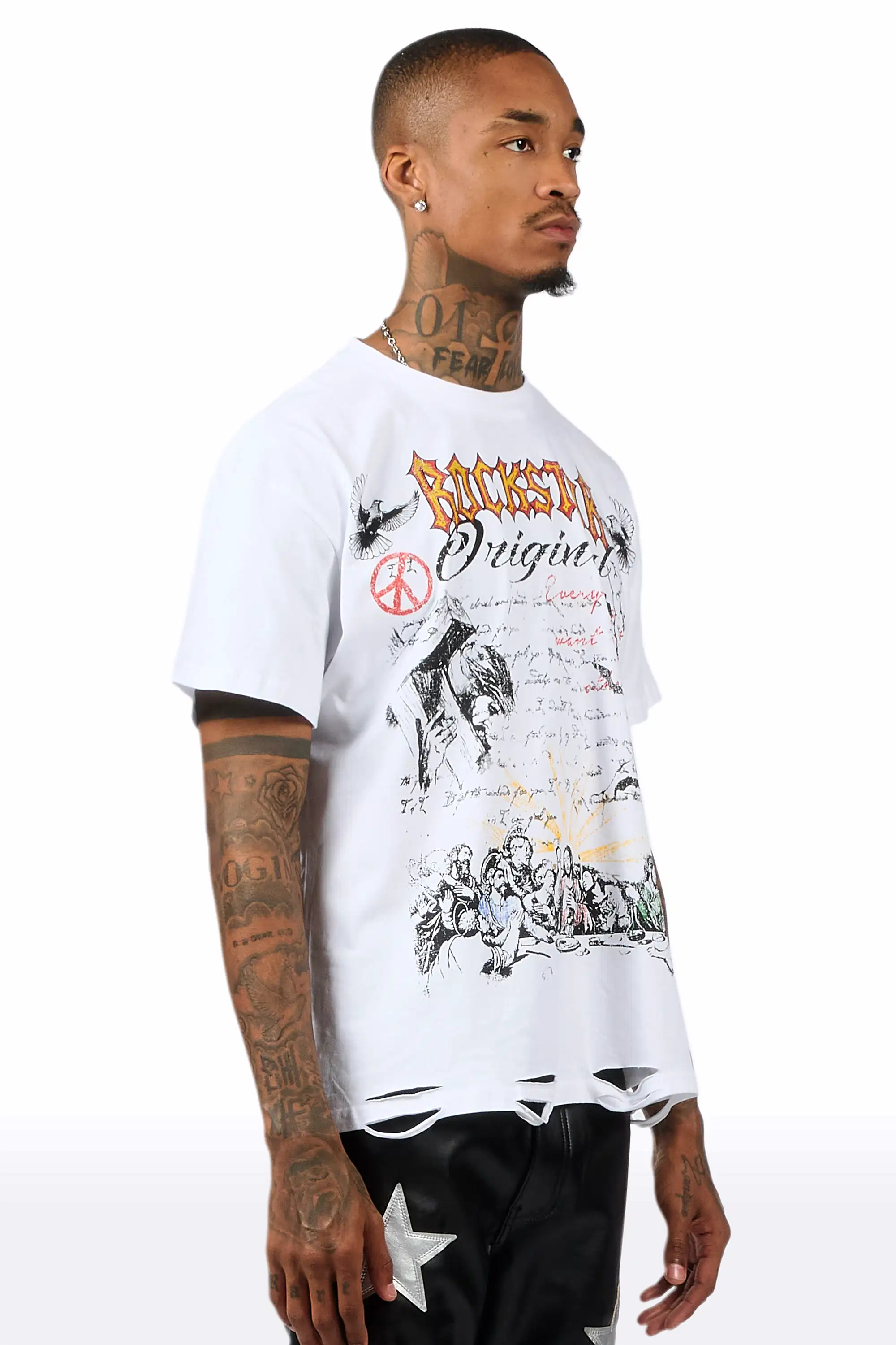 Supper Sketch White Oversized Graphic T-Shirt - Image 3