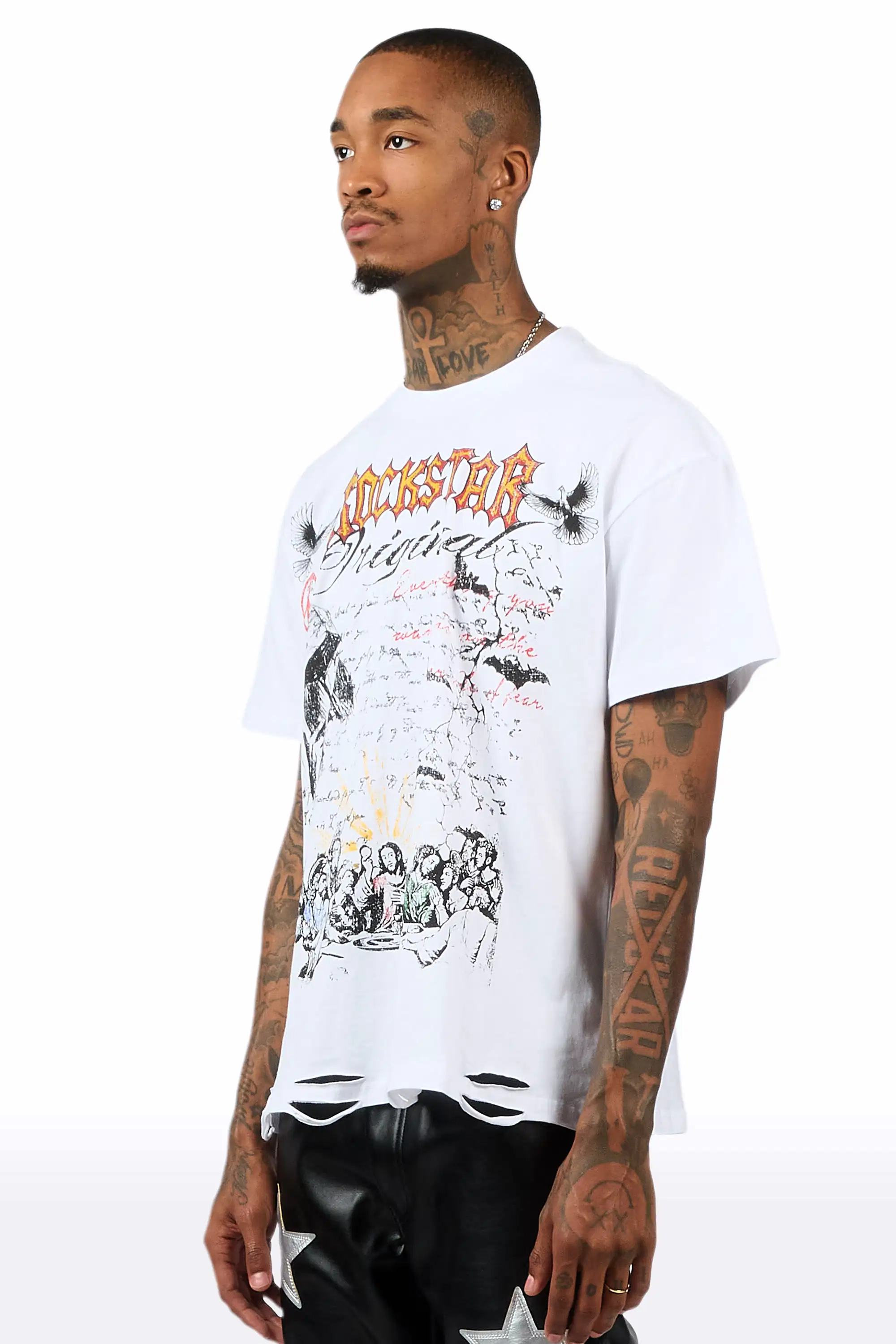 Supper Sketch White Oversized Graphic T-Shirt - Image 5