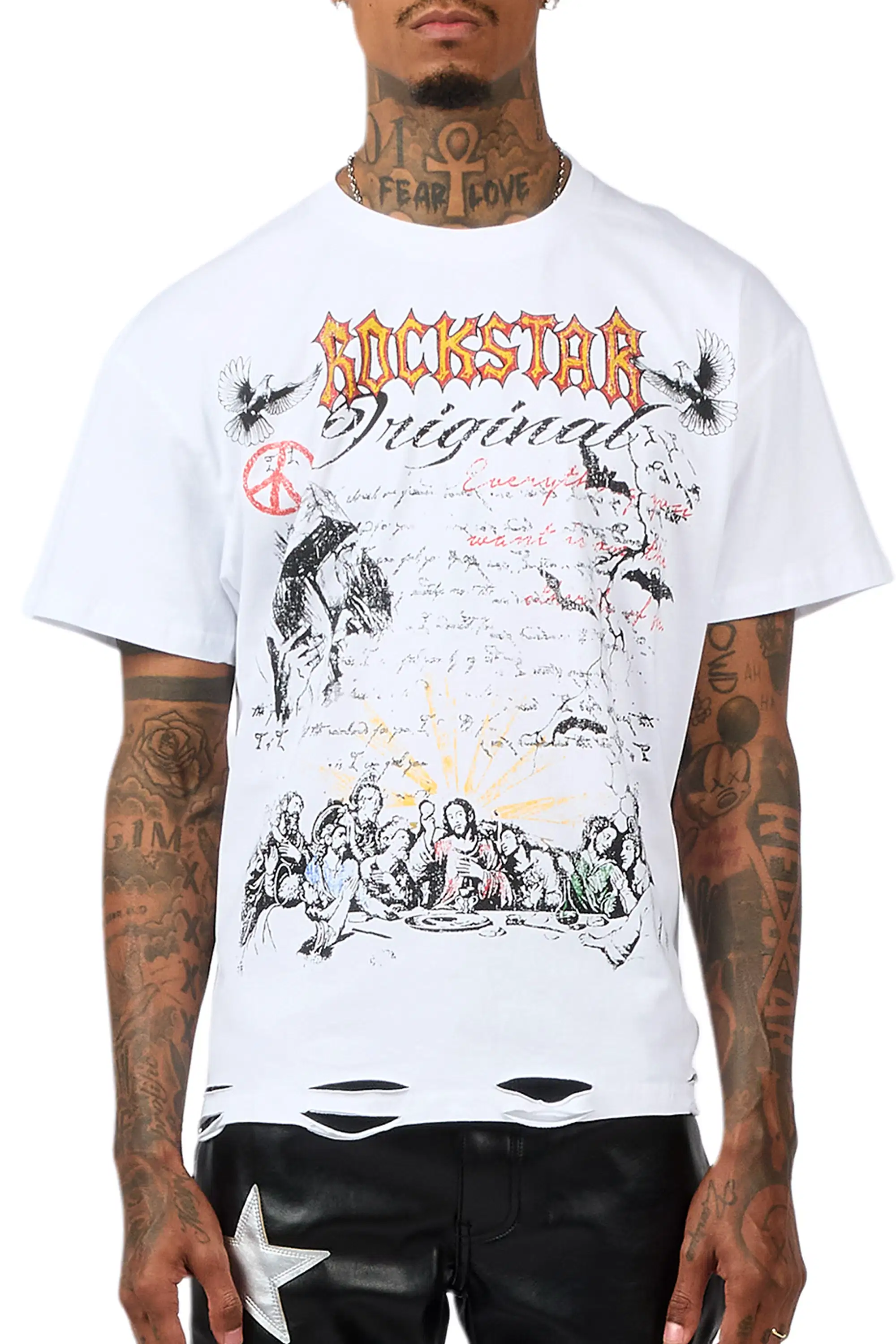 Supper Sketch White Oversized Graphic T-Shirt - Image 7