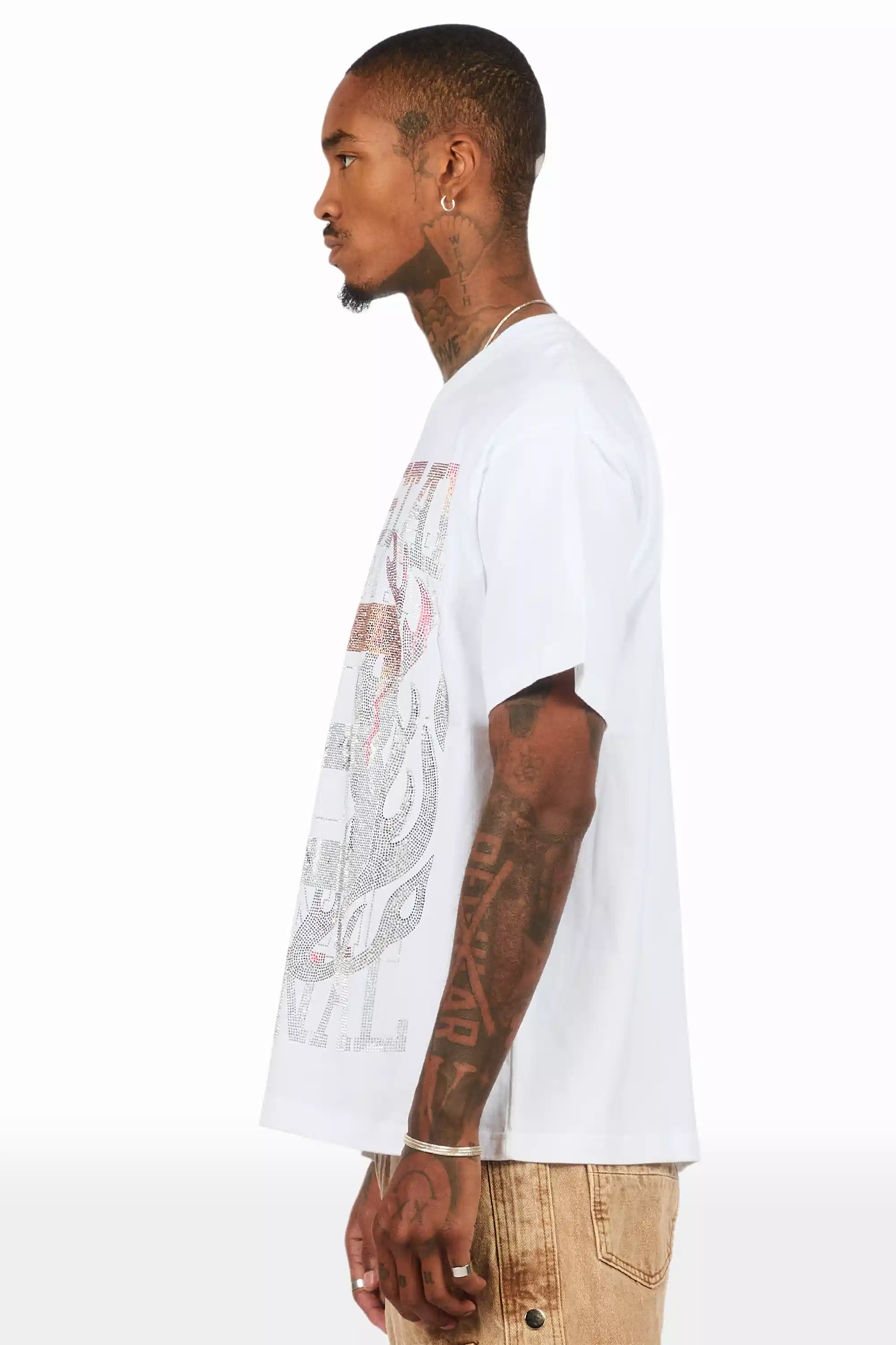 Veyene White Graphic Rhinestone T-Shirt - Image 7