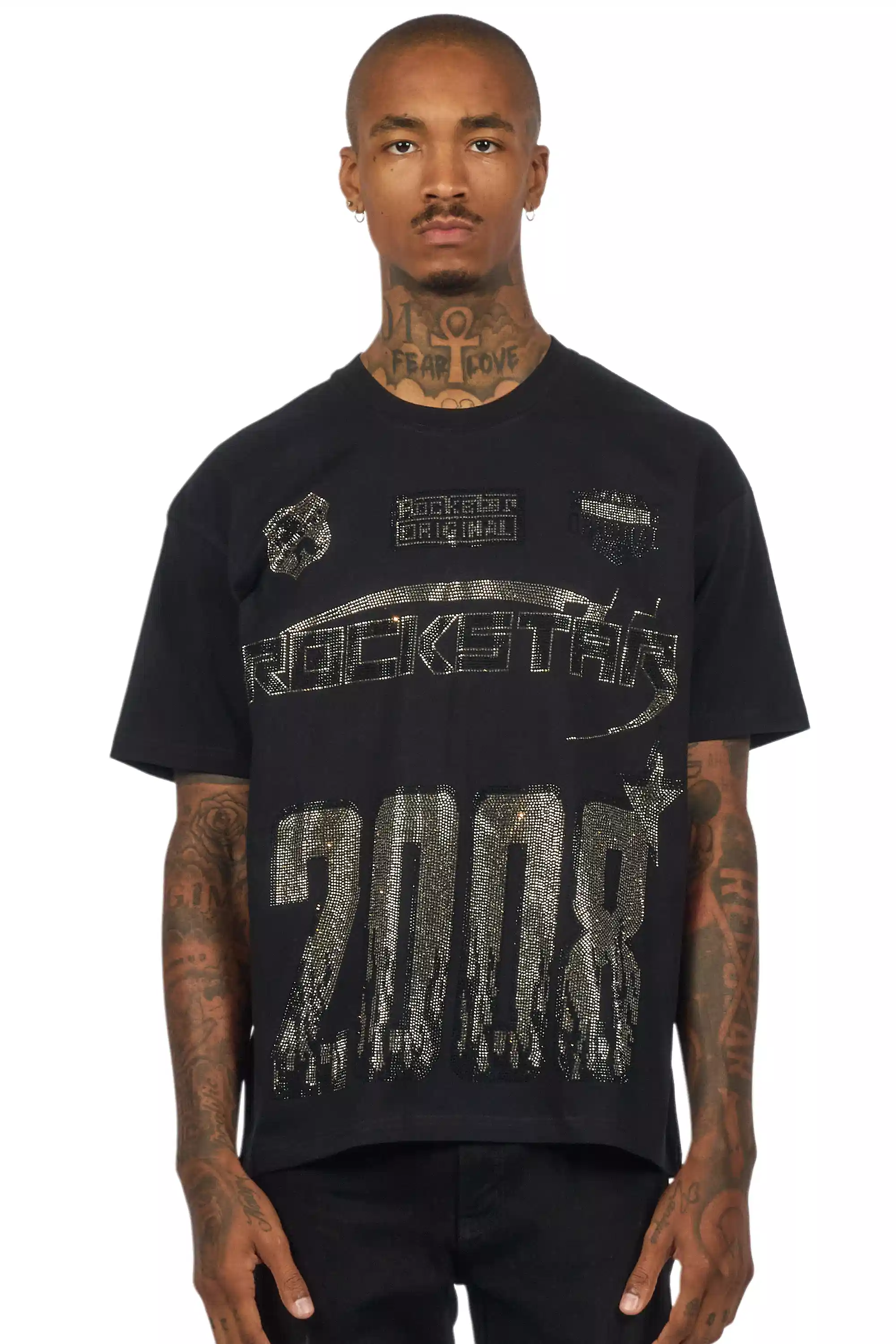 Amos 2.0 Black/Grey Graphic Rhinestone T-Shirt - Image 2