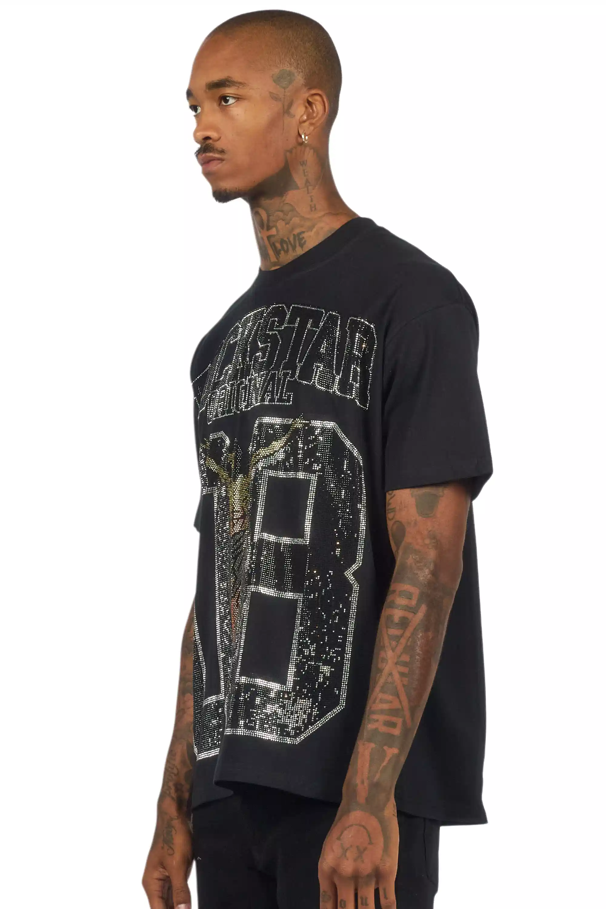 Field 2.0 Black/Grey Graphic Rhinestone T-Shirt - Image 5