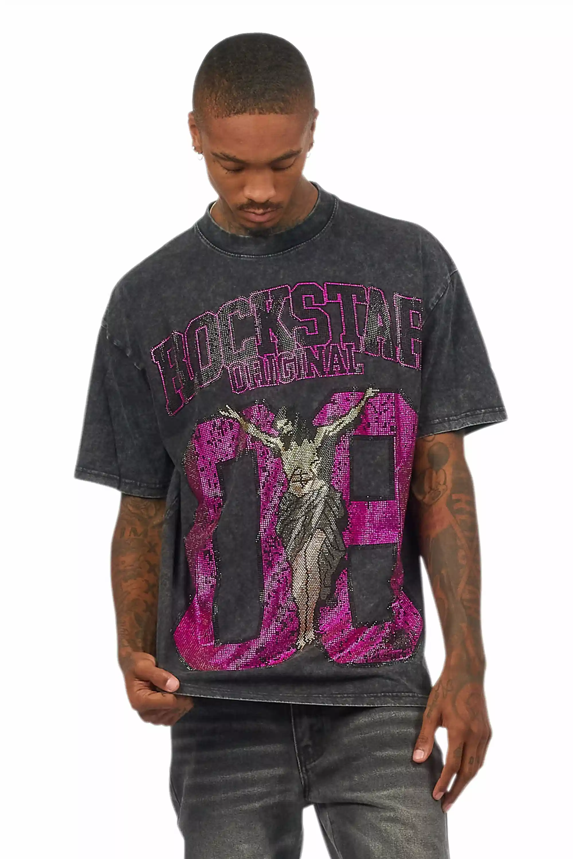 Field 2.0 Black/Pink Graphic Rhinestone T-Shirt - Image 5