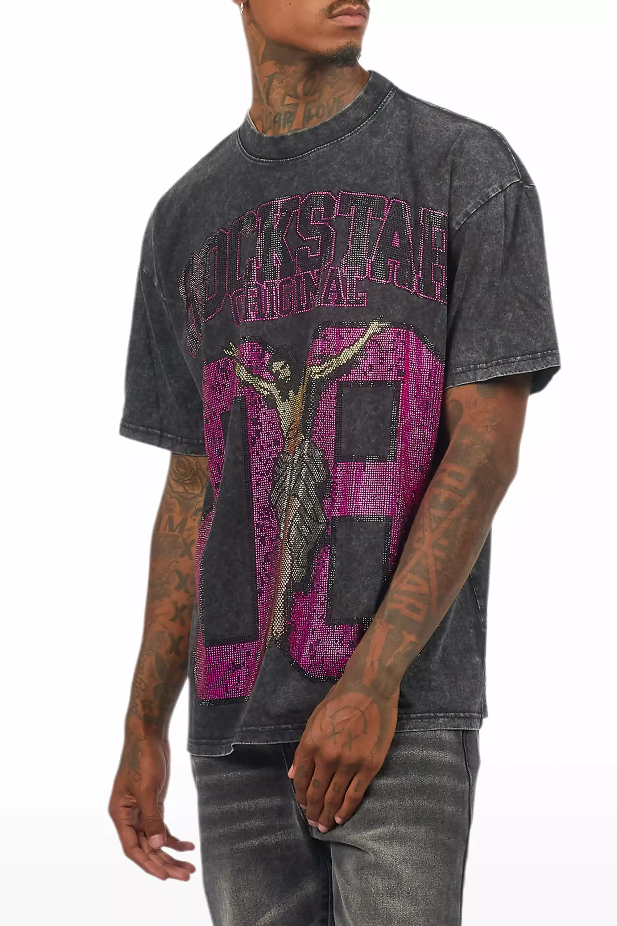 Field 2.0 Black/Pink Graphic Rhinestone T-Shirt - Image 6