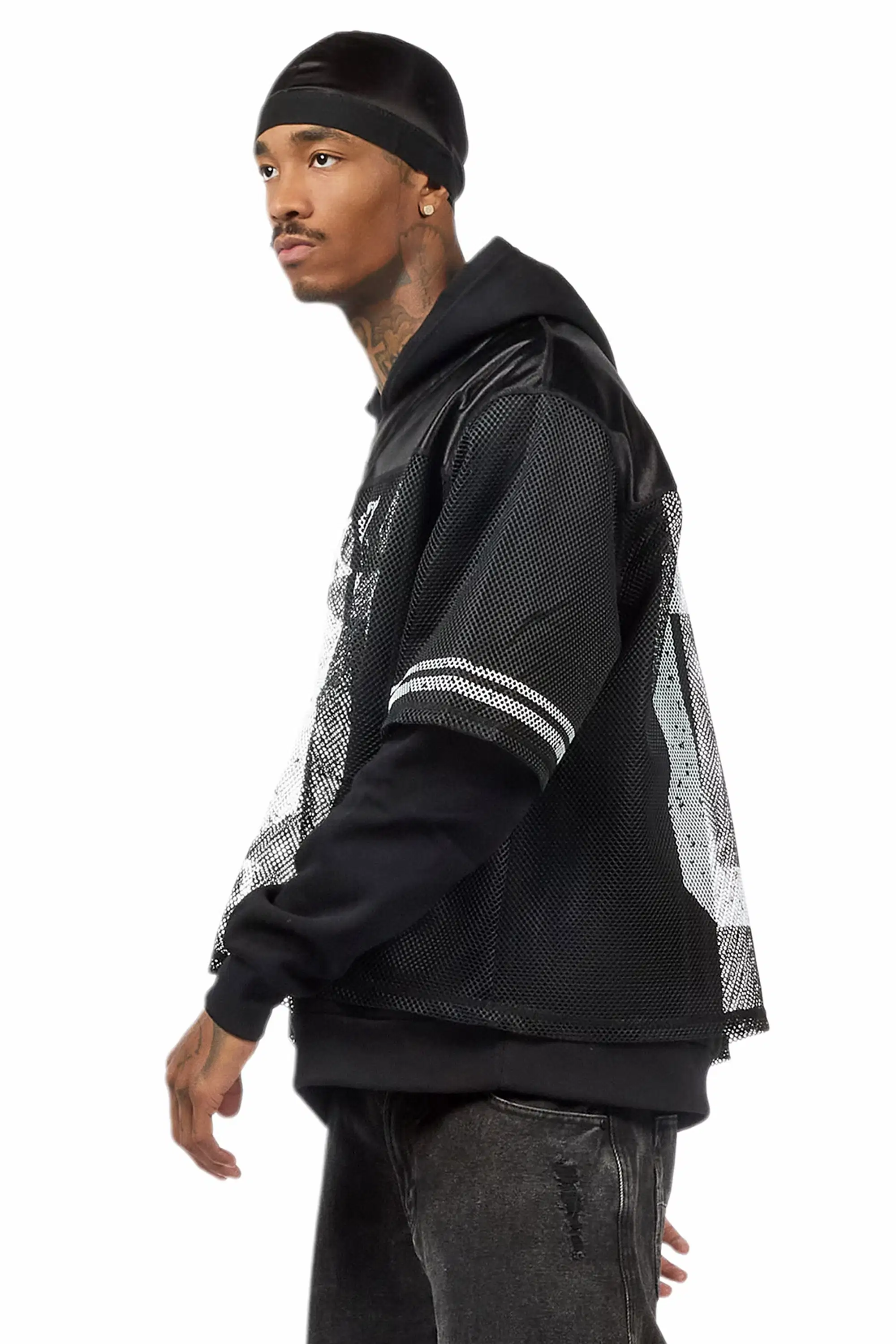 Syncamore Black/White Double Layer Graphic Jersey Hoodie - Image 8