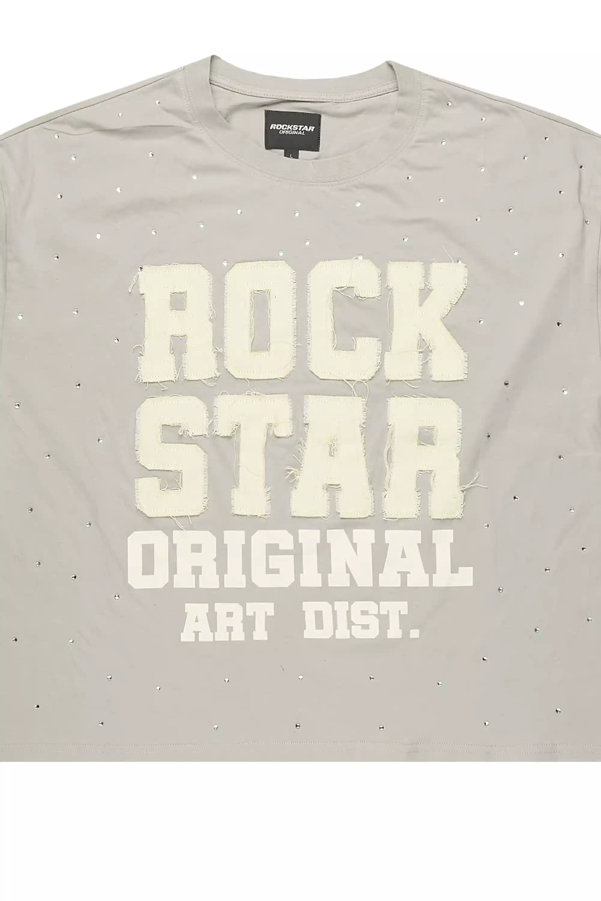 Yulian Grey Boxy Crop Rhinestone T-Shirt - Image 5