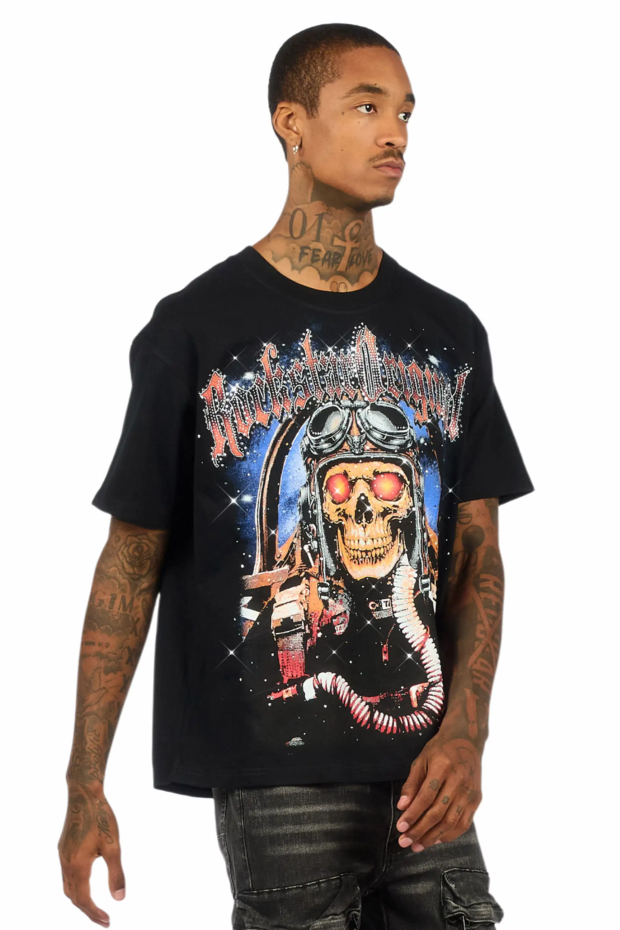 Airhart Black Graphic Rhinestone T-Shirt - Image 3
