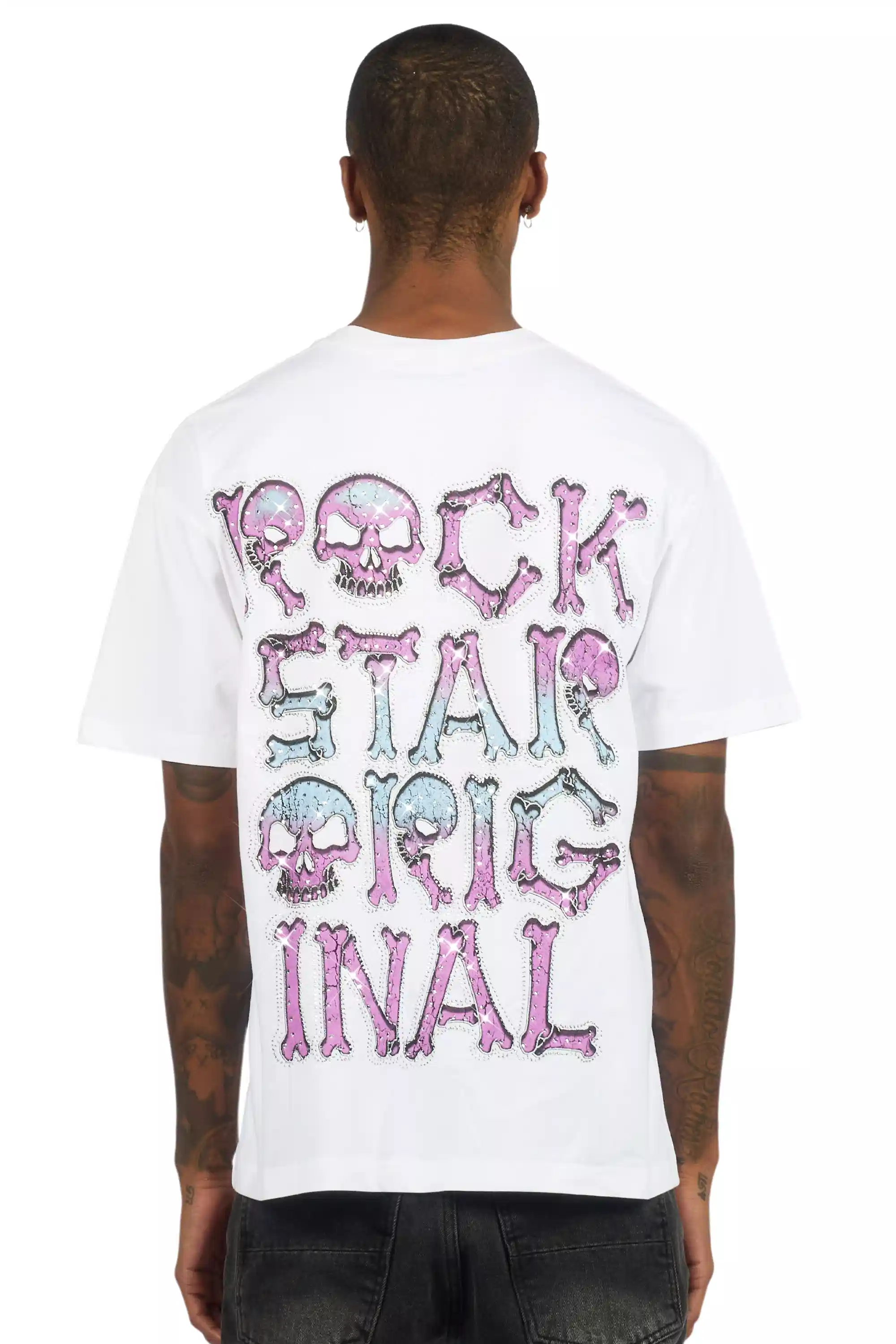 Reece White Graphic Rhinestone T-Shirt - Image 3