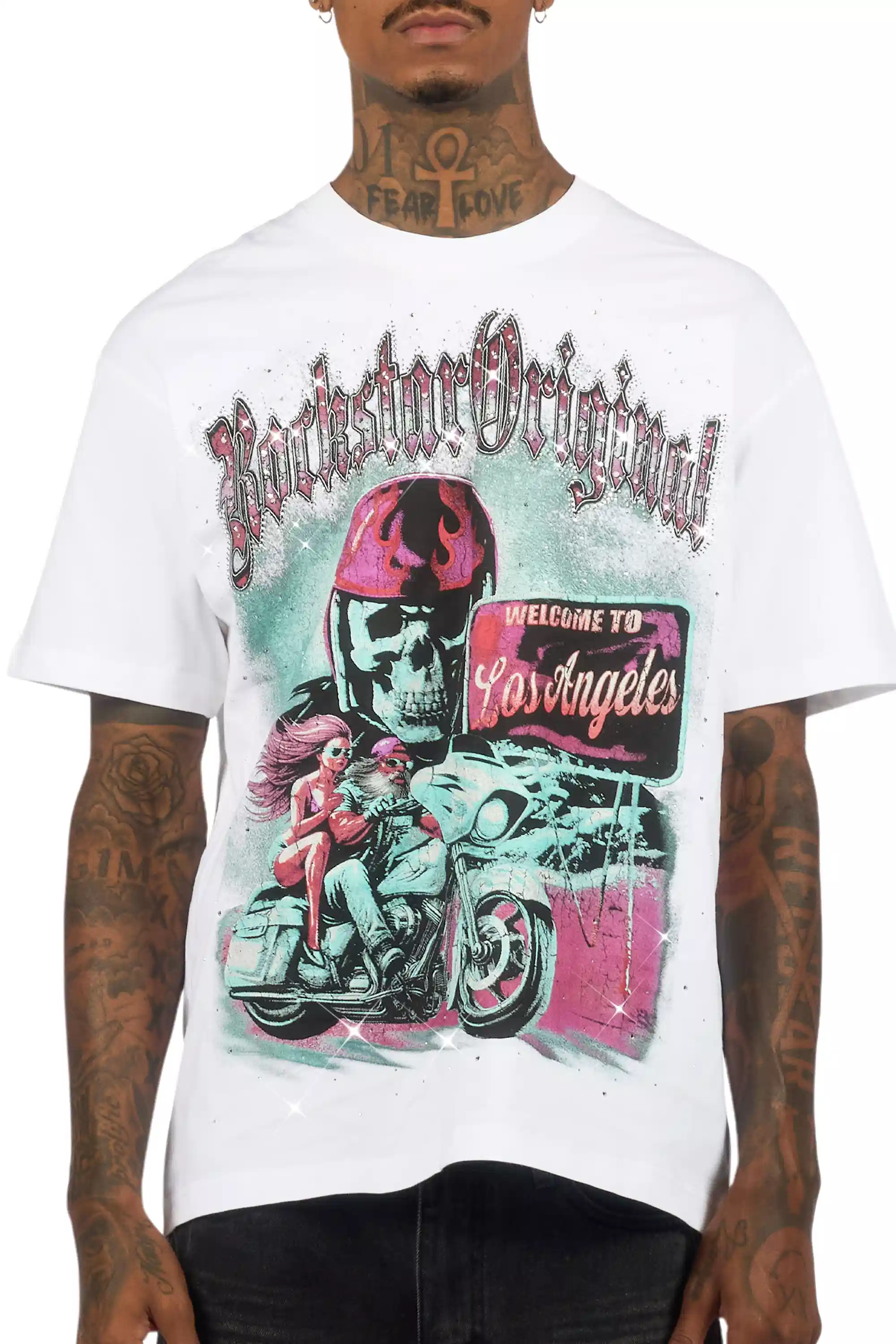 Reece White Graphic Rhinestone T-Shirt - Image 7