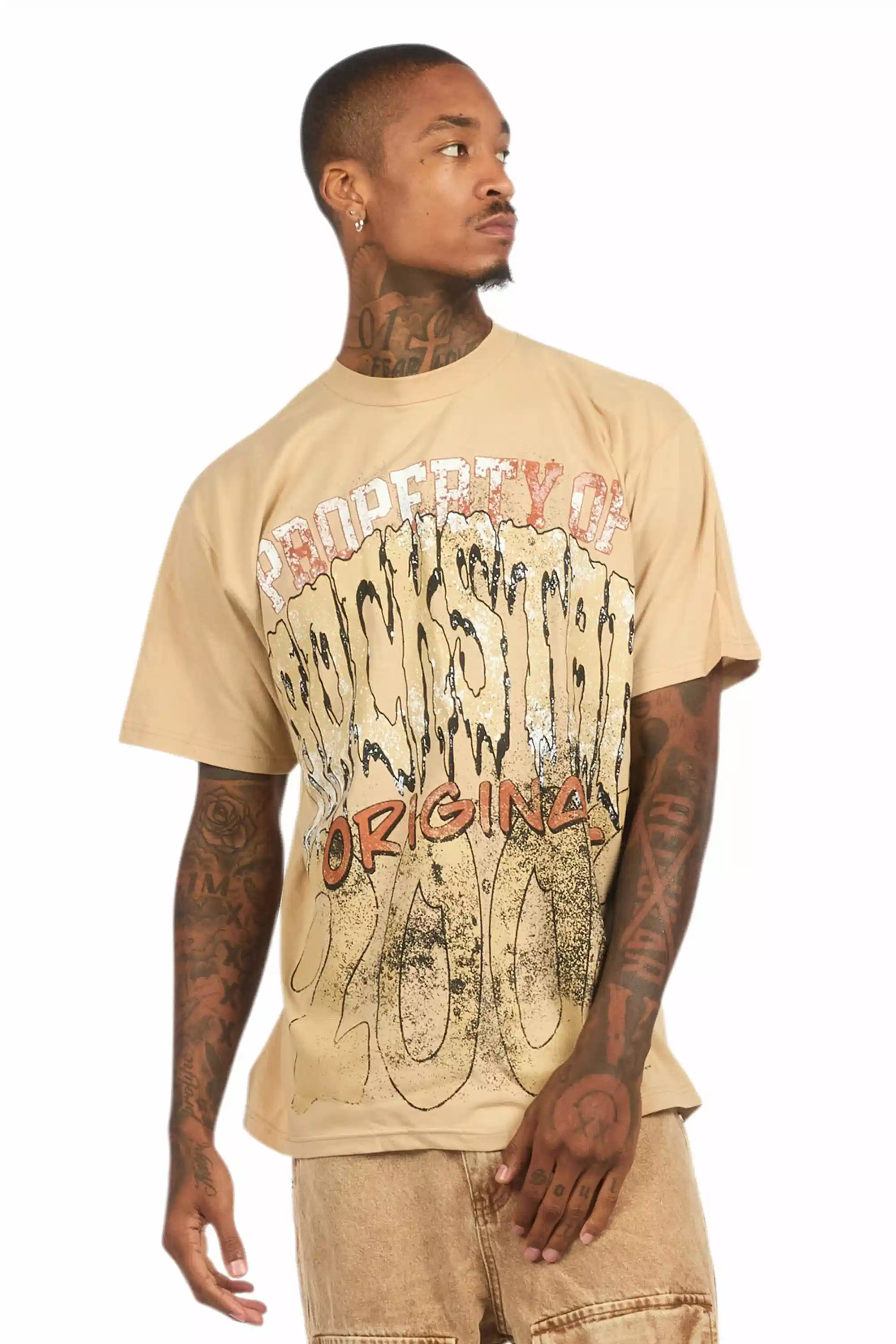 Raezion Beige/Brown Oversized Graphic T-Shirt - Image 2