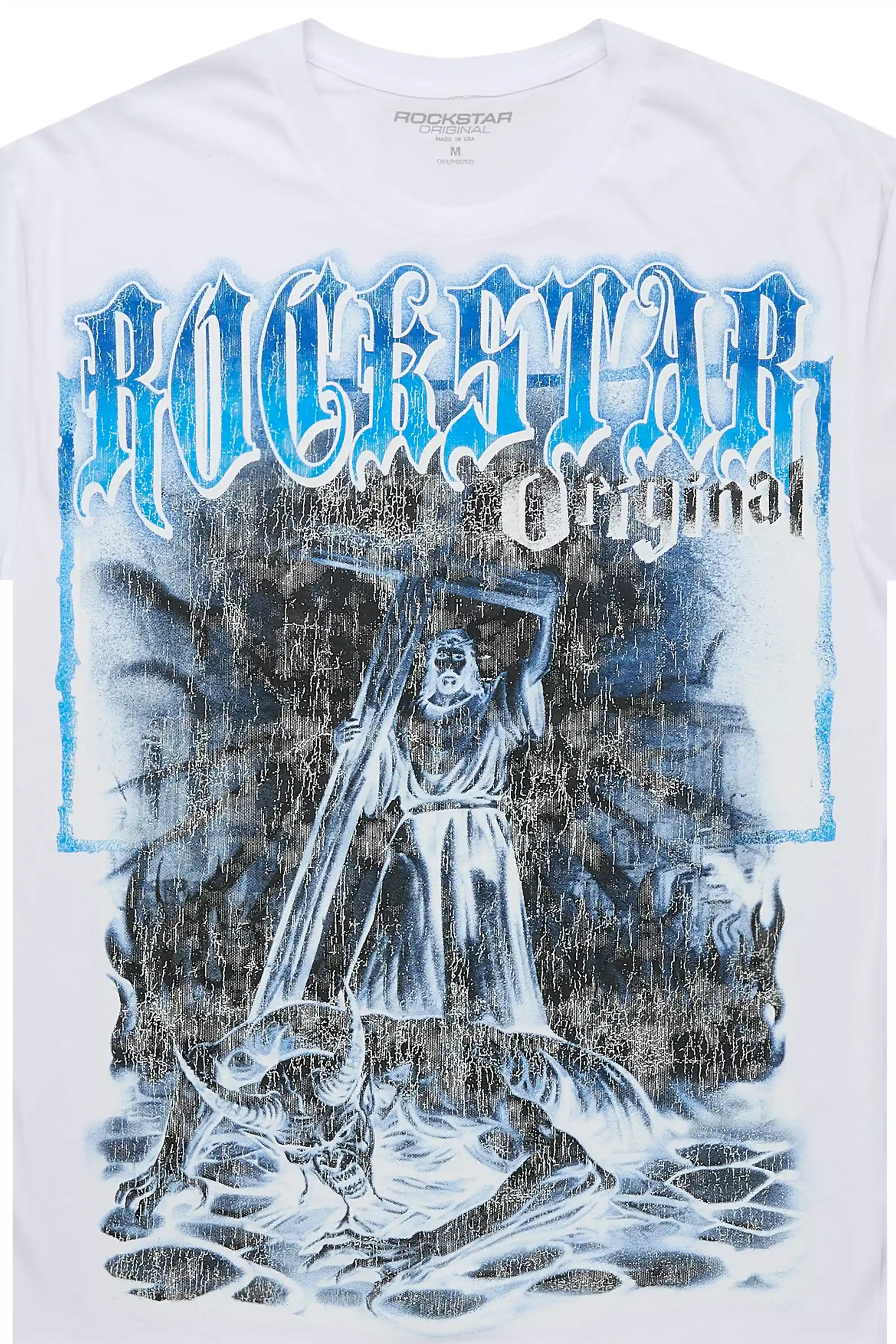 Renzo White/Blue Oversized Graphic T-Shirt - Image 7