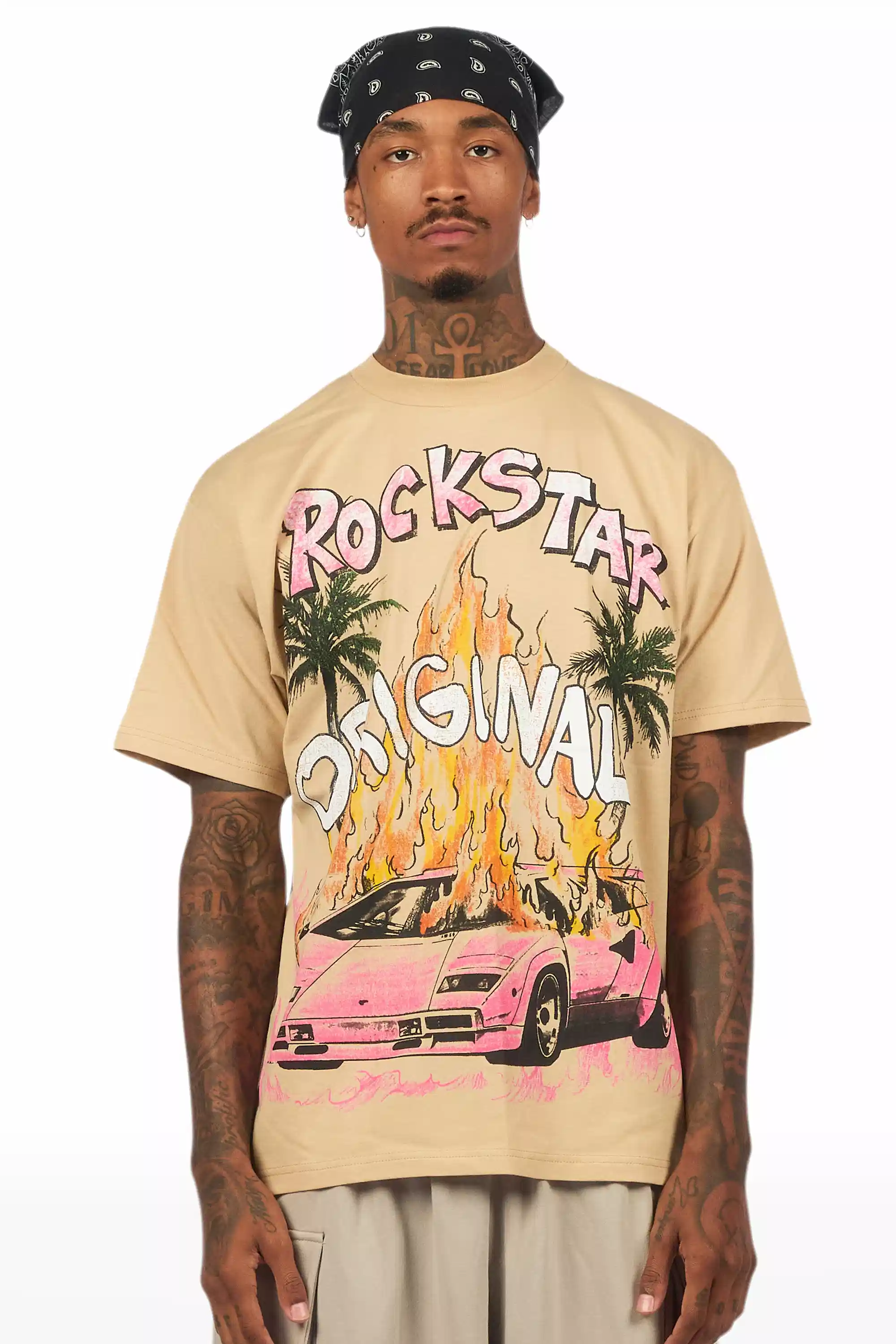 Axrian Beige/Pink Oversized Graphic T-Shirt - Image 2