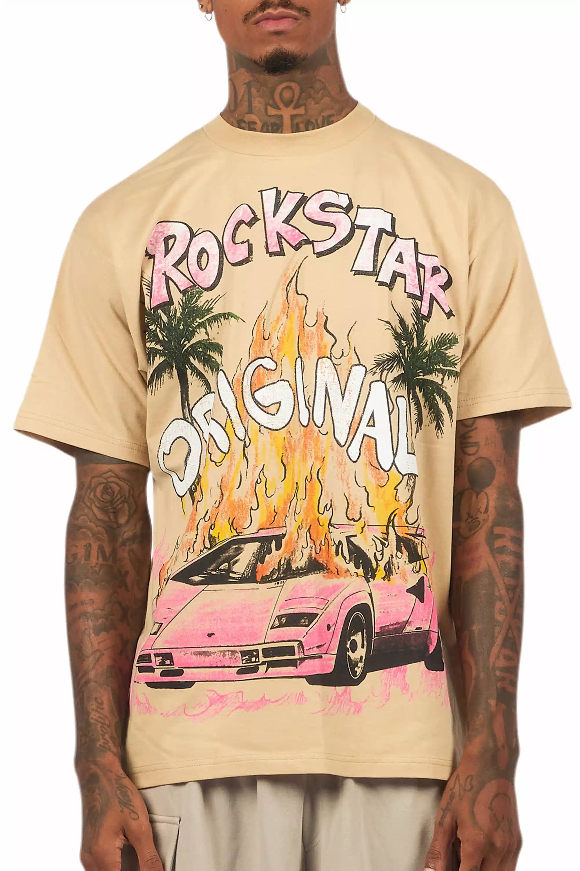 Axrian Beige/Pink Oversized Graphic T-Shirt - Image 7