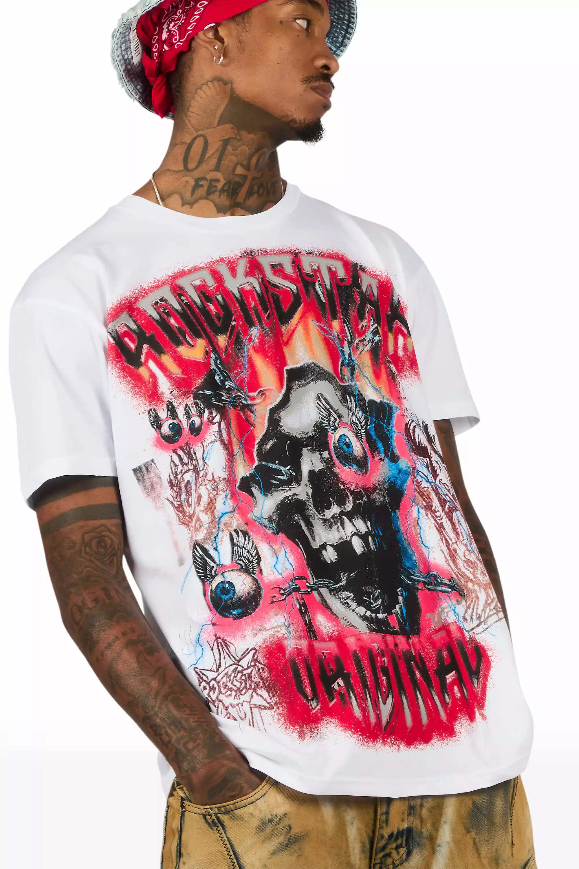 Styx White/Red Oversized Graphic T-Shirt - Image 2