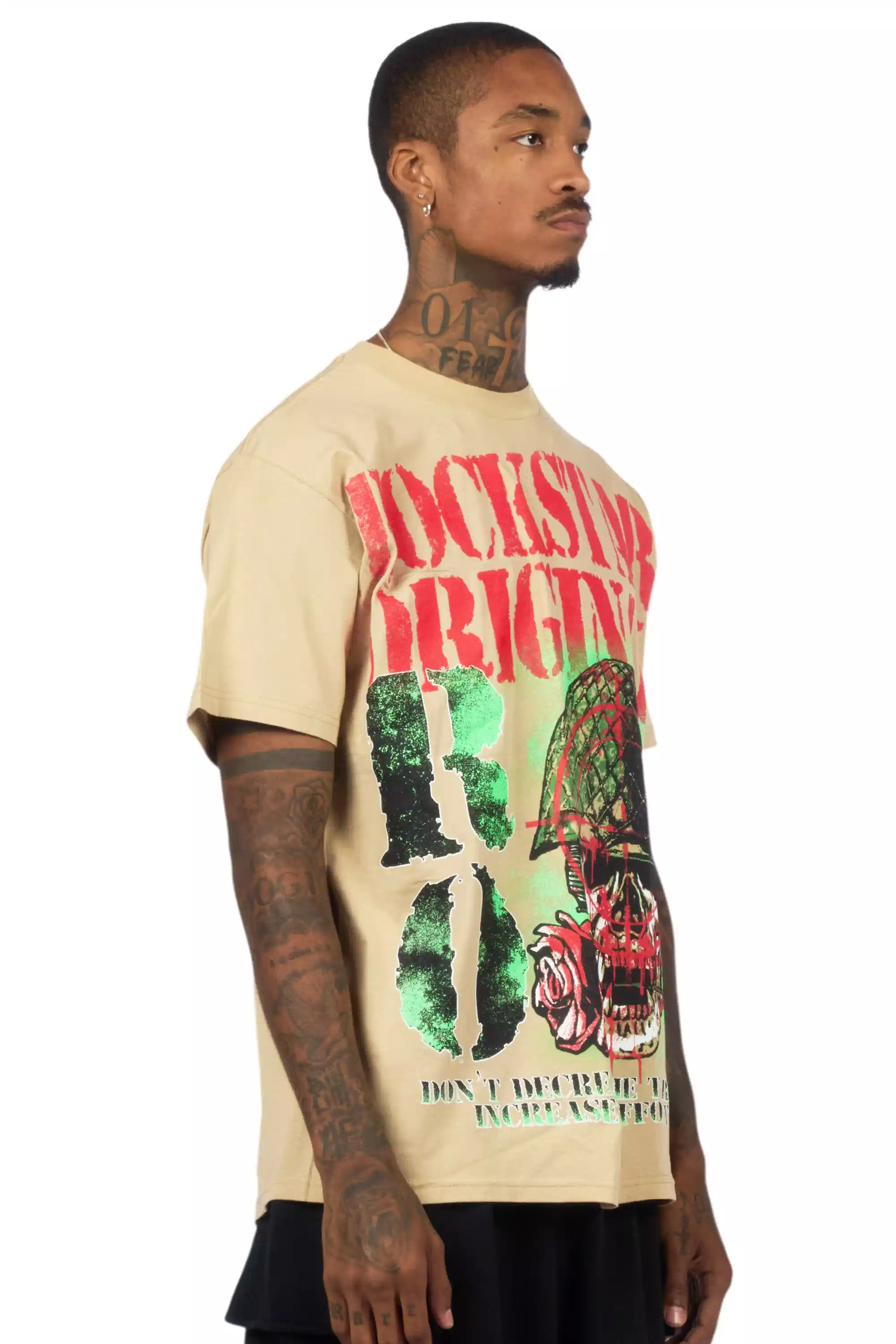 Kilshot Romance 2.0 Beige Oversized Graphic T-Shirt - Image 4